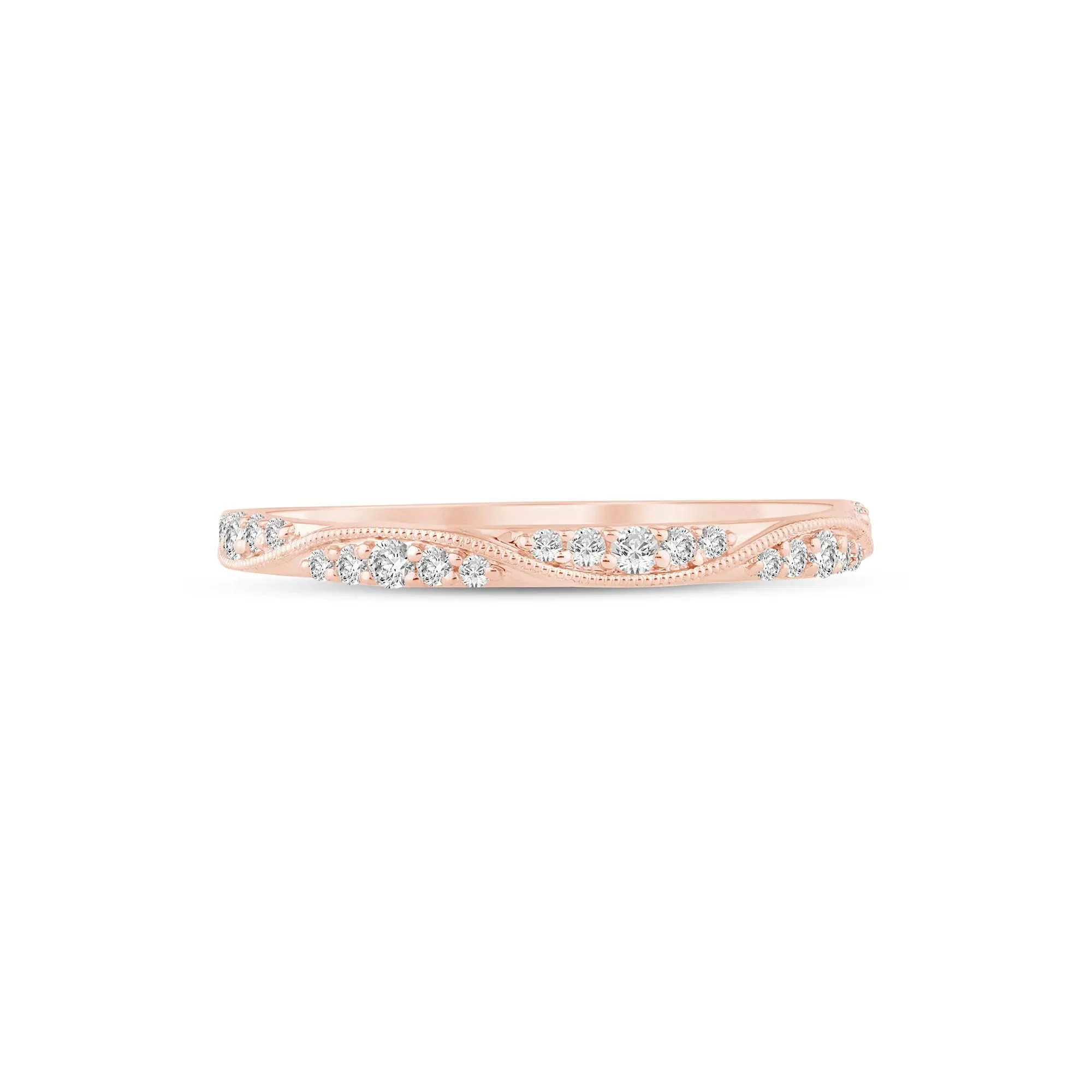 1/5 CT. Tw. Lab Grown Diamond Milgrain Wave Stack Band Ring 10K Rose Gold Size 6 1mm