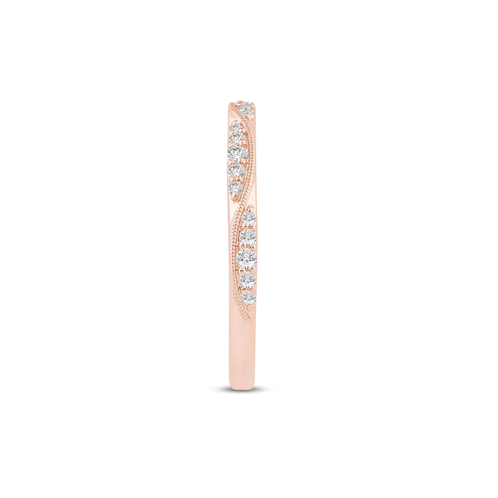 1/5 CT. Tw. Lab Grown Diamond Milgrain Wave Stack Band Ring 10K Rose Gold Size 7 1mm - Image 3
