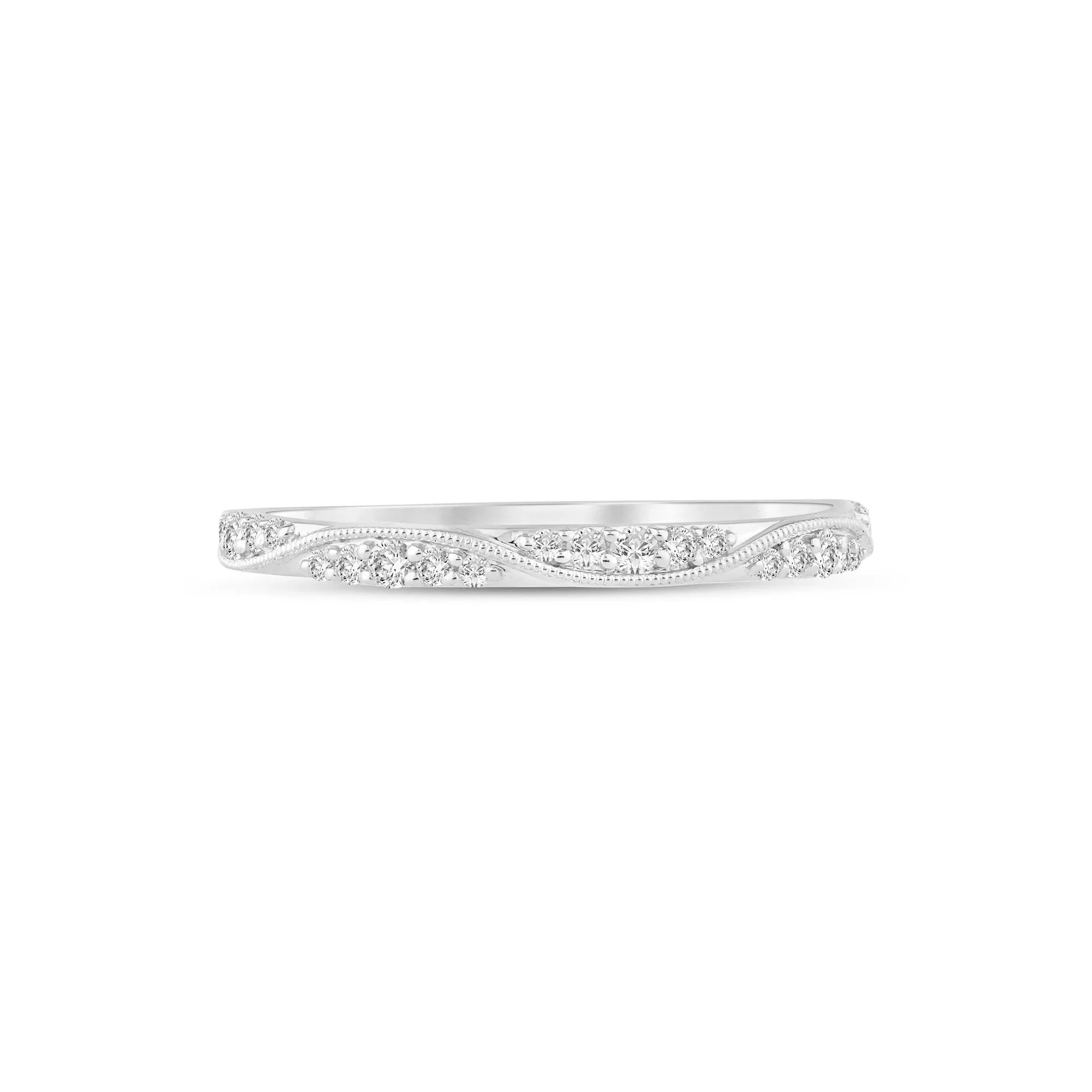 1/5 CT. Tw. Lab Grown Diamond Milgrain Wave Stack Band Ring 10K White Gold Size 6.5 1mm