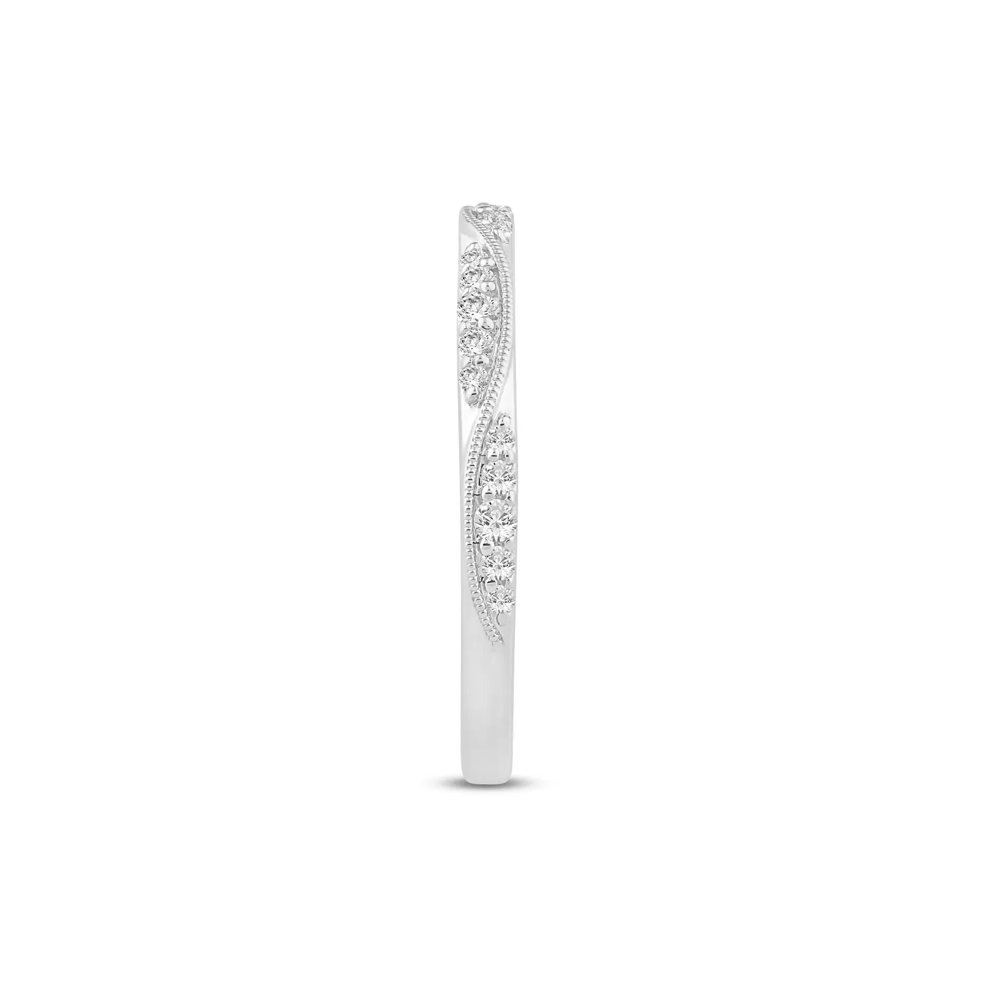 1/5 CT. Tw. Lab Grown Diamond Milgrain Wave Stack Band Ring 10K White Gold Size 7 1mm - Image 3
