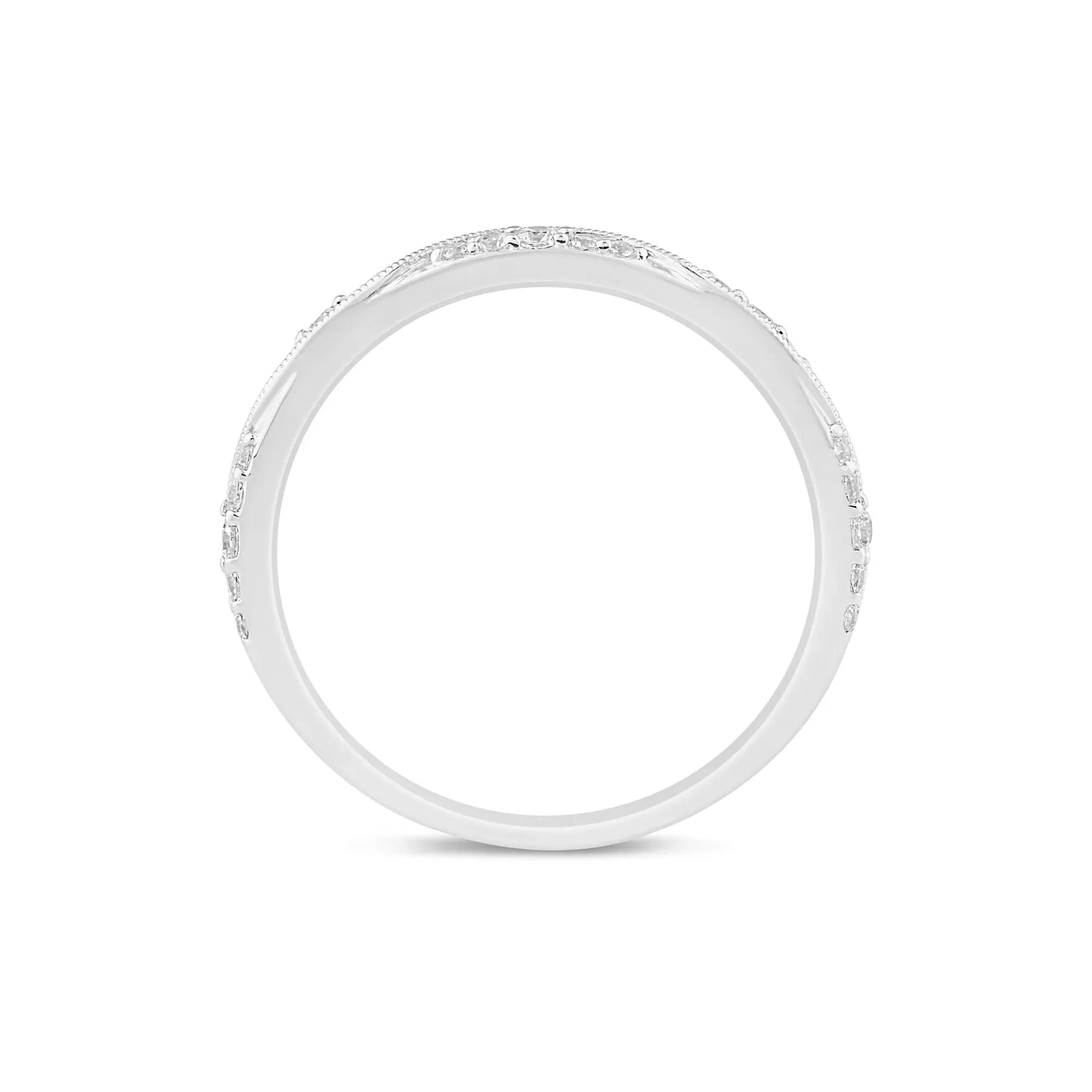 1/5 CT. Tw. Lab Grown Diamond Milgrain Wave Stack Band Ring 10K White Gold Size 8 1mm - Image 2