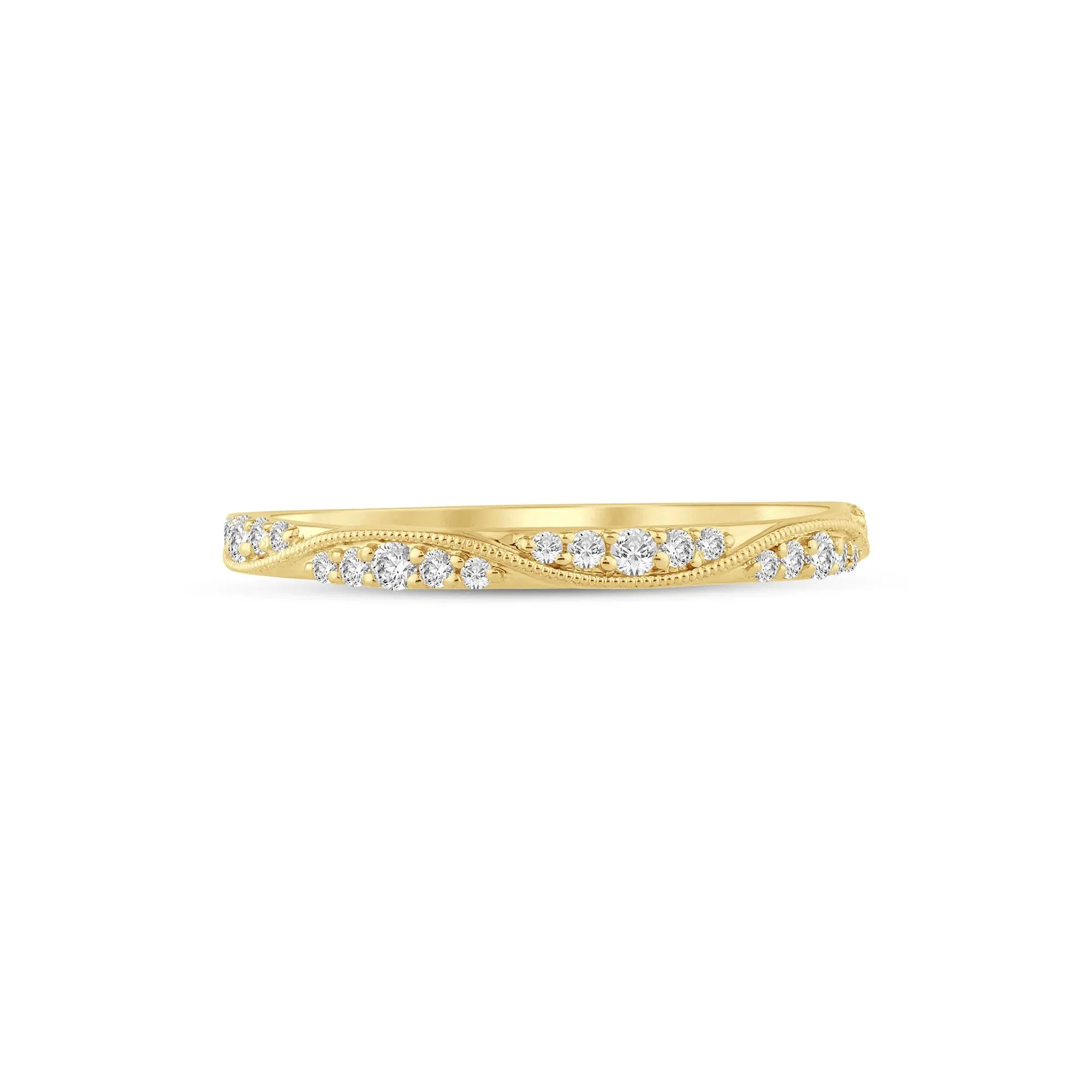 1/5 CT. Tw. Lab Grown Diamond Milgrain Wave Stack Band Ring 10K Yellow Gold Size 6.5 1mm