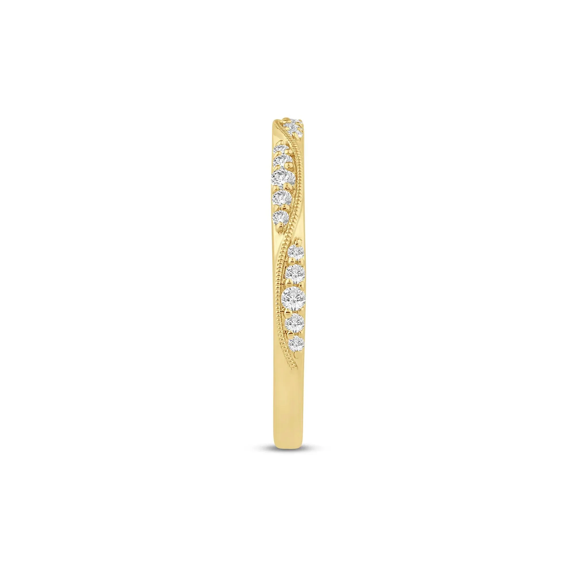1/5 CT. Tw. Lab Grown Diamond Milgrain Wave Stack Band Ring 10K Yellow Gold Size 7 1mm - Image 3