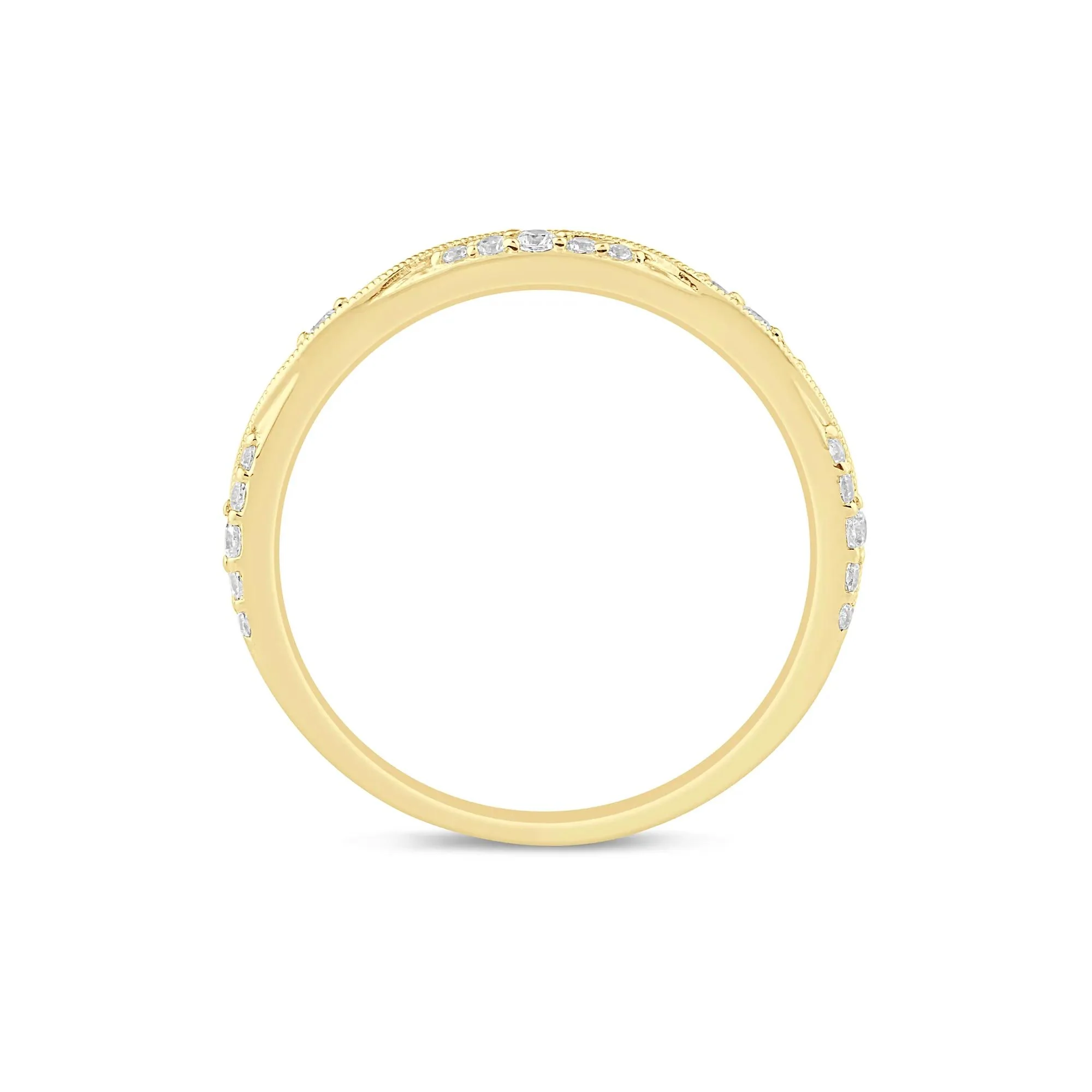 1/5 CT. Tw. Lab Grown Diamond Milgrain Wave Stack Band Ring 10K Yellow Gold Size 7.5 1mm - Image 2