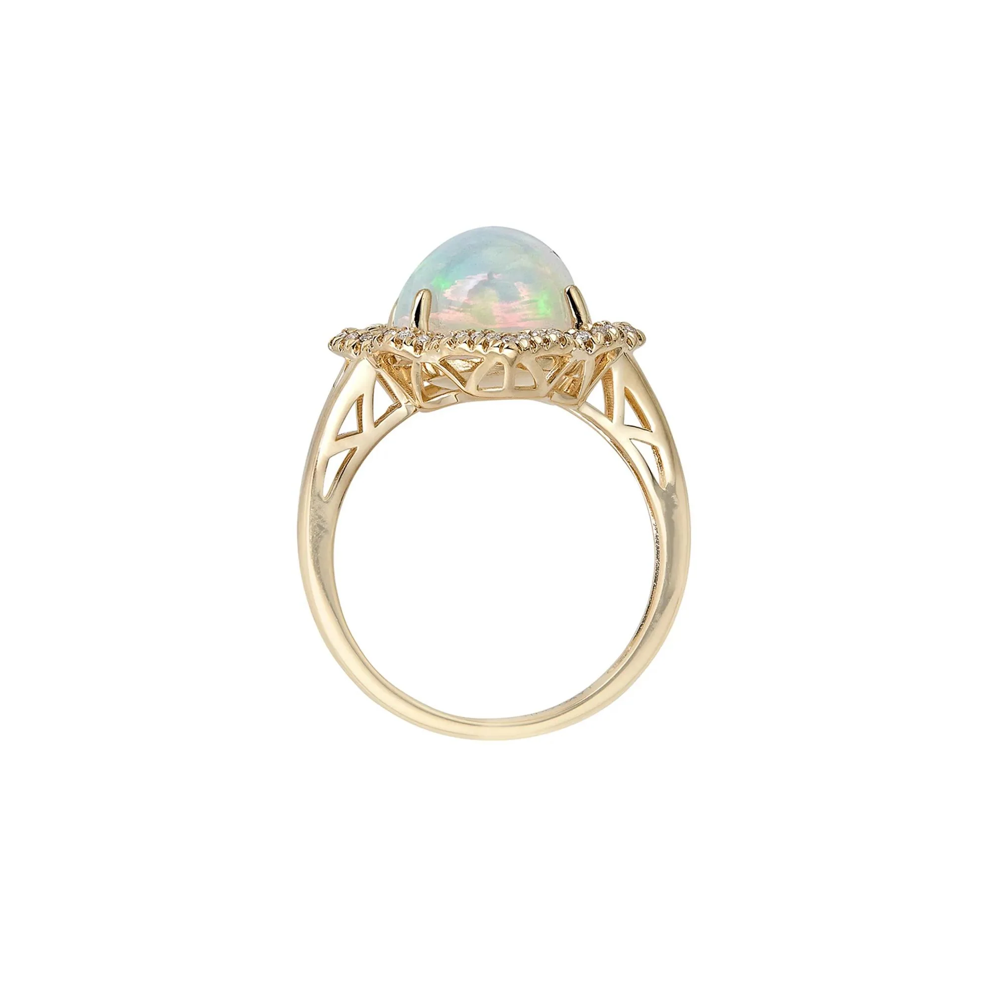 1/7 CT. Tw. Opal & Diamond Ring 14K Yellow Gold Round Brilliant Cut Size 6.5 - Image 2