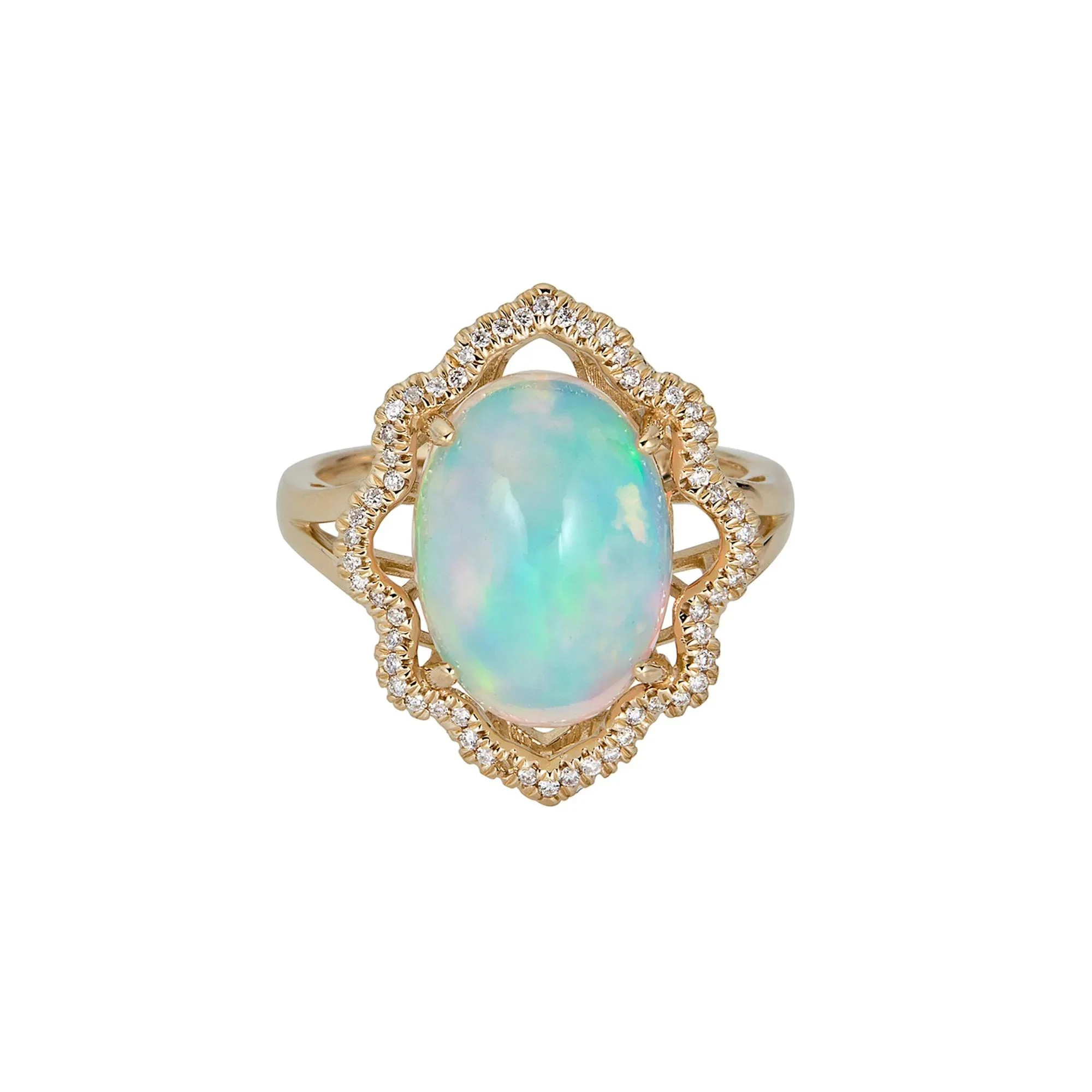 1/7 CT. Tw. Opal & Diamond Ring 14K Yellow Gold Round Brilliant Cut Size 7.5