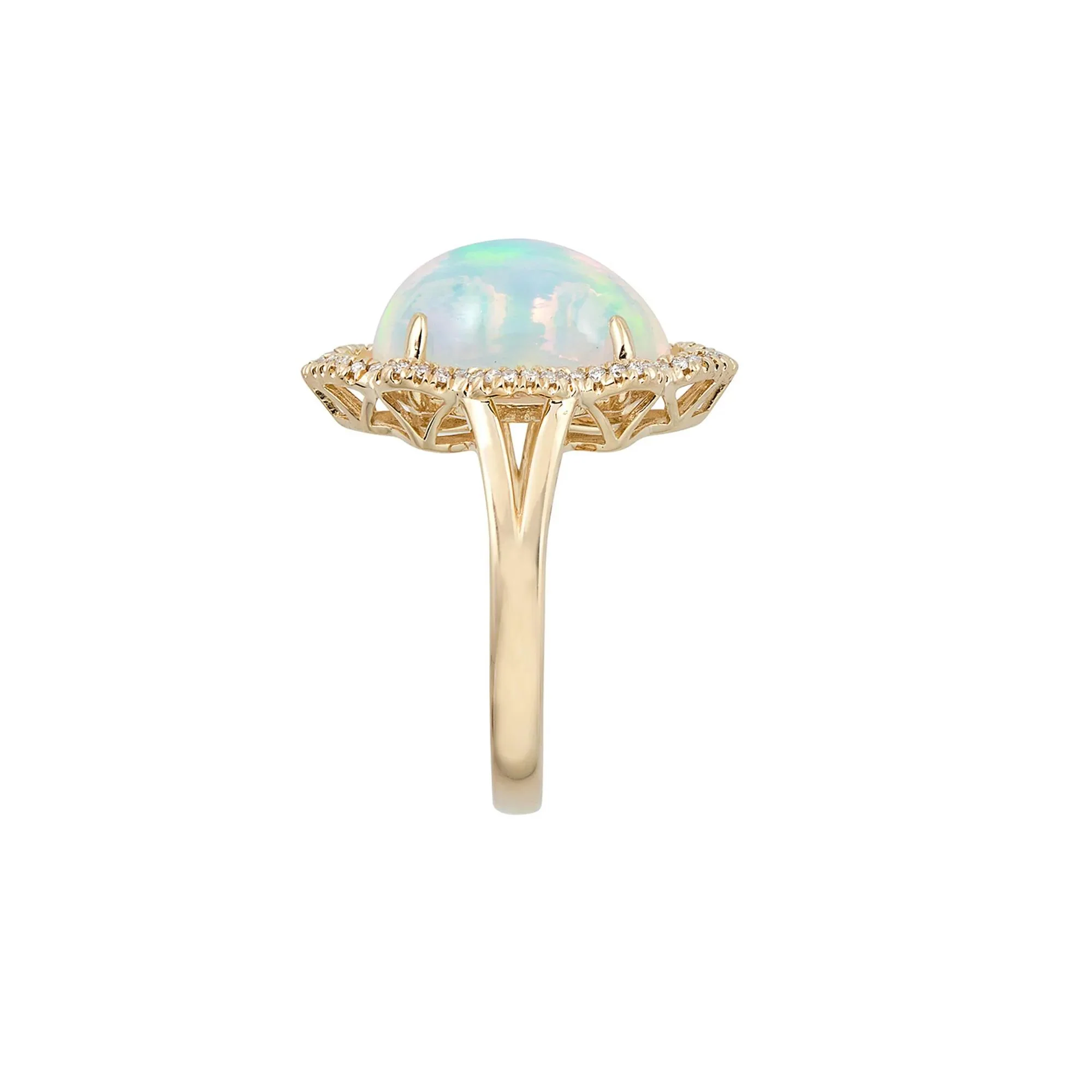 1/7 CT. Tw. Opal & Diamond Ring 14K Yellow Gold Round Brilliant Cut Size 8.5 - Image 3