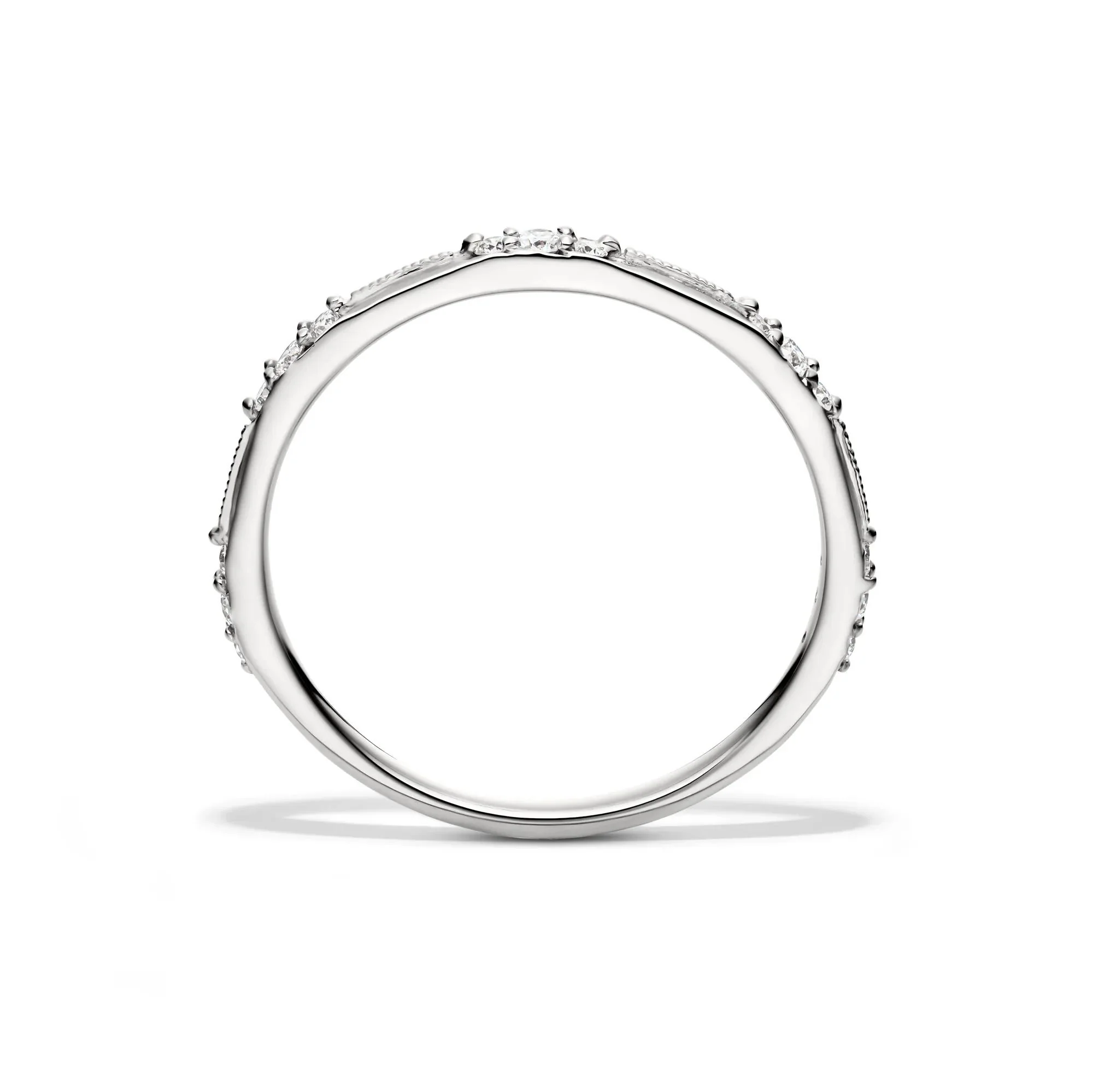 1/7 CT. Tw. Lab Grown Diamond Milgrain Stack Band Ring 10K White Gold Round Brilliant Cut Size 7 1mm - Image 2