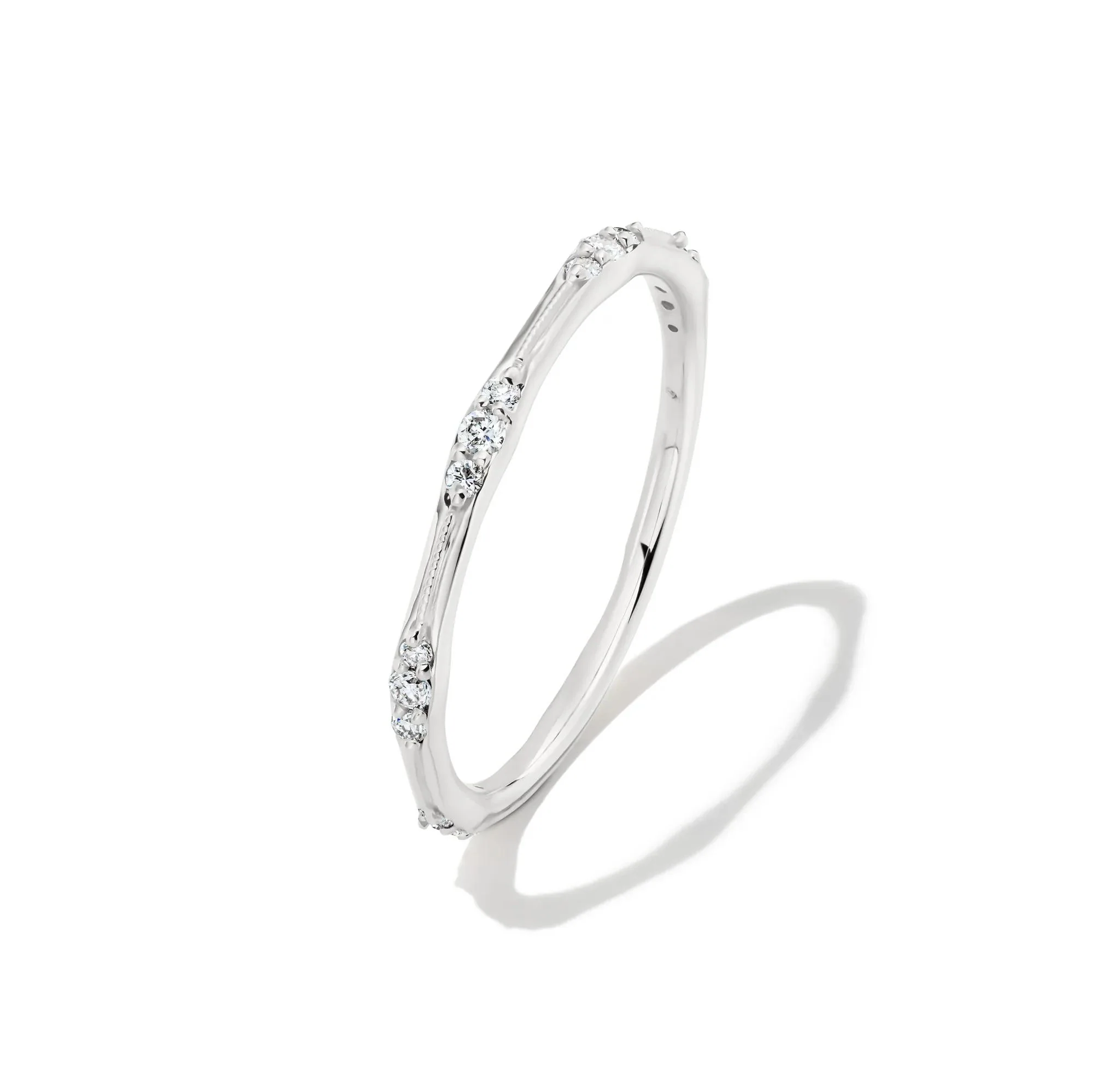 1/7 CT. Tw. Lab Grown Diamond Milgrain Stack Band Ring 10K White Gold Round Brilliant Cut Size 7 1mm - Image 4