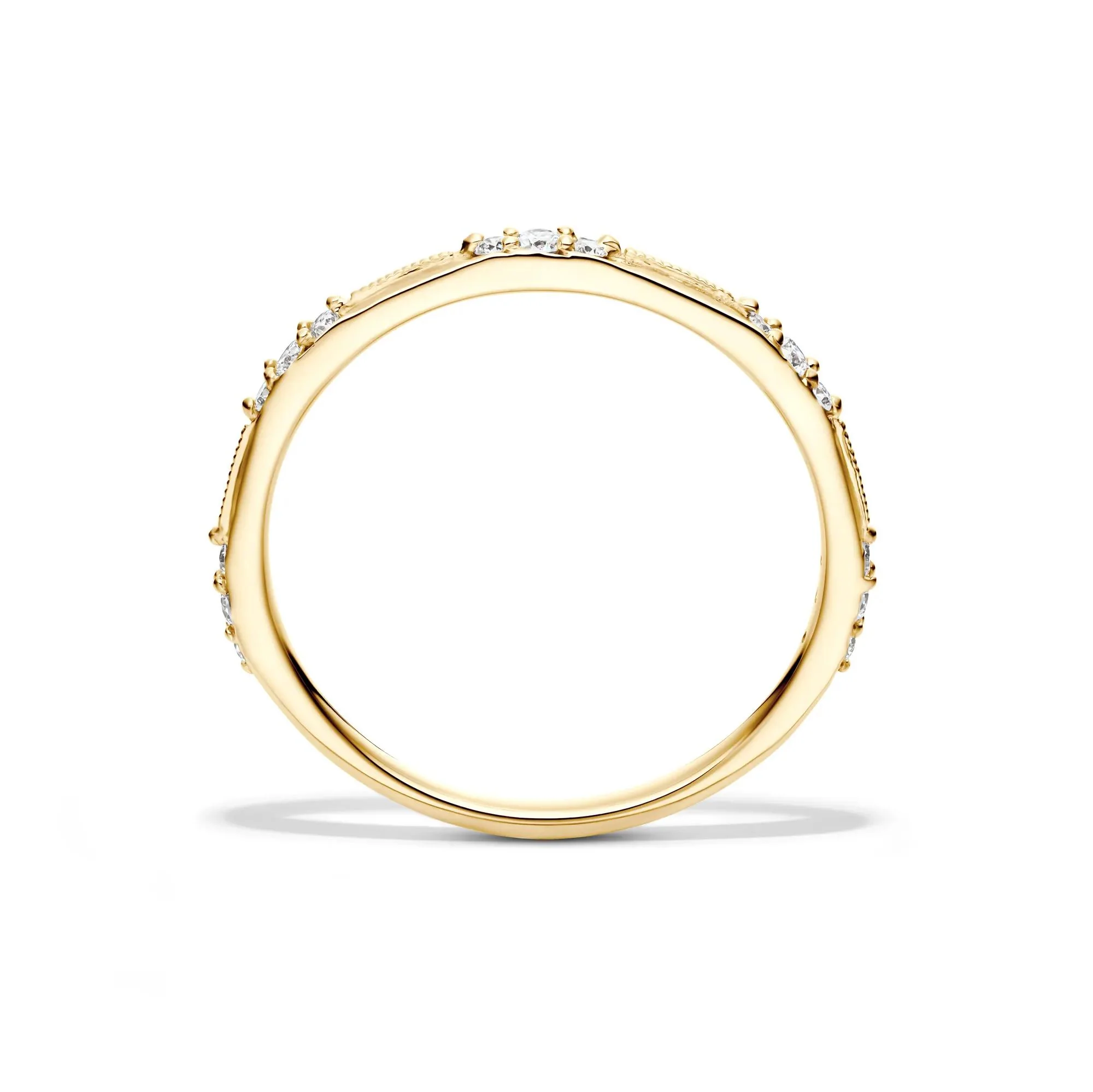 1/7 CT. Tw. Lab Grown Diamond Milgrain Stack Band Ring 10K Yellow Gold Round Brilliant Cut Size 6 1mm - Image 2