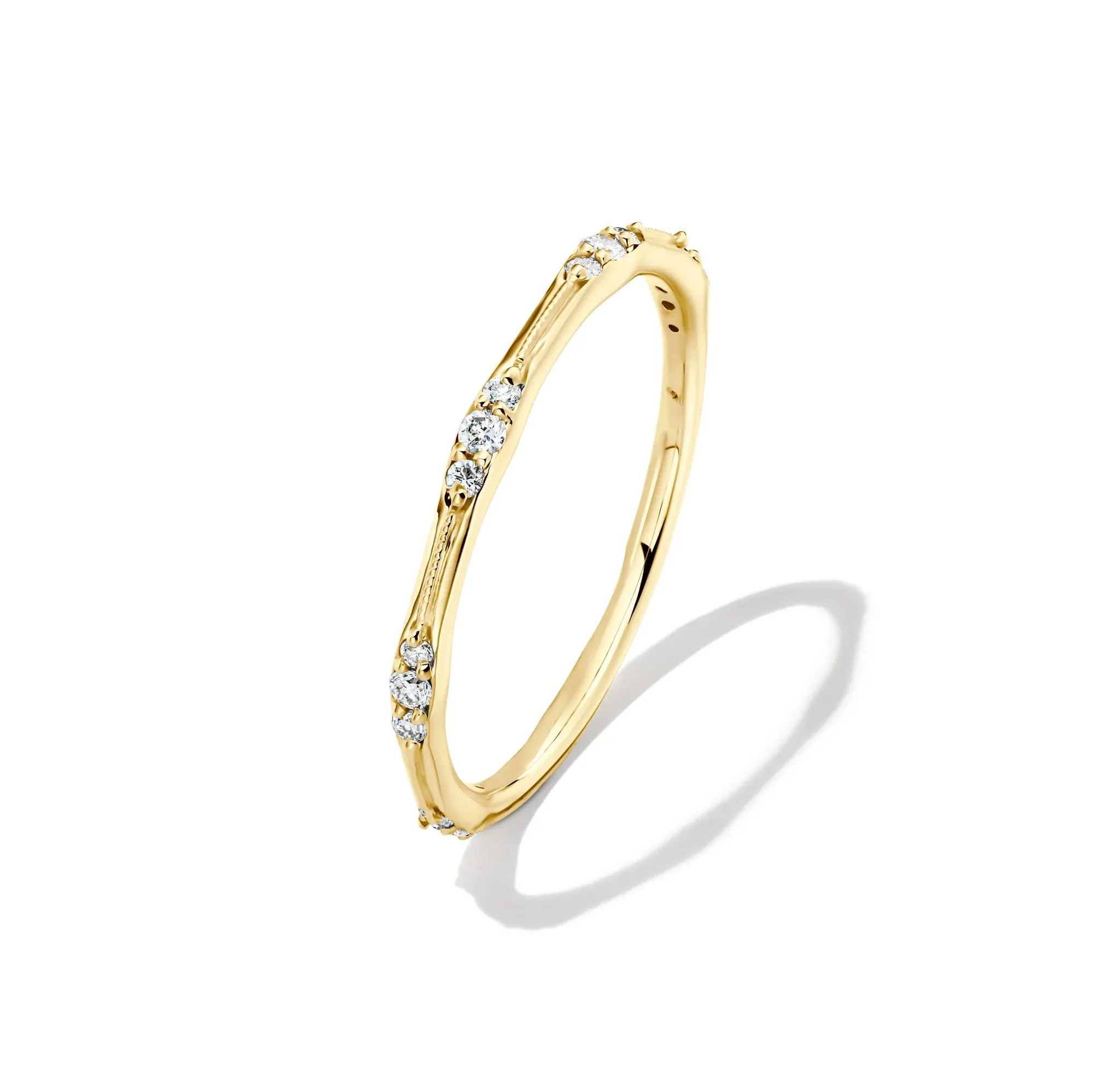 1/7 CT. Tw. Lab Grown Diamond Milgrain Stack Band Ring 10K Yellow Gold Round Brilliant Cut Size 6.5 1mm - Image 4