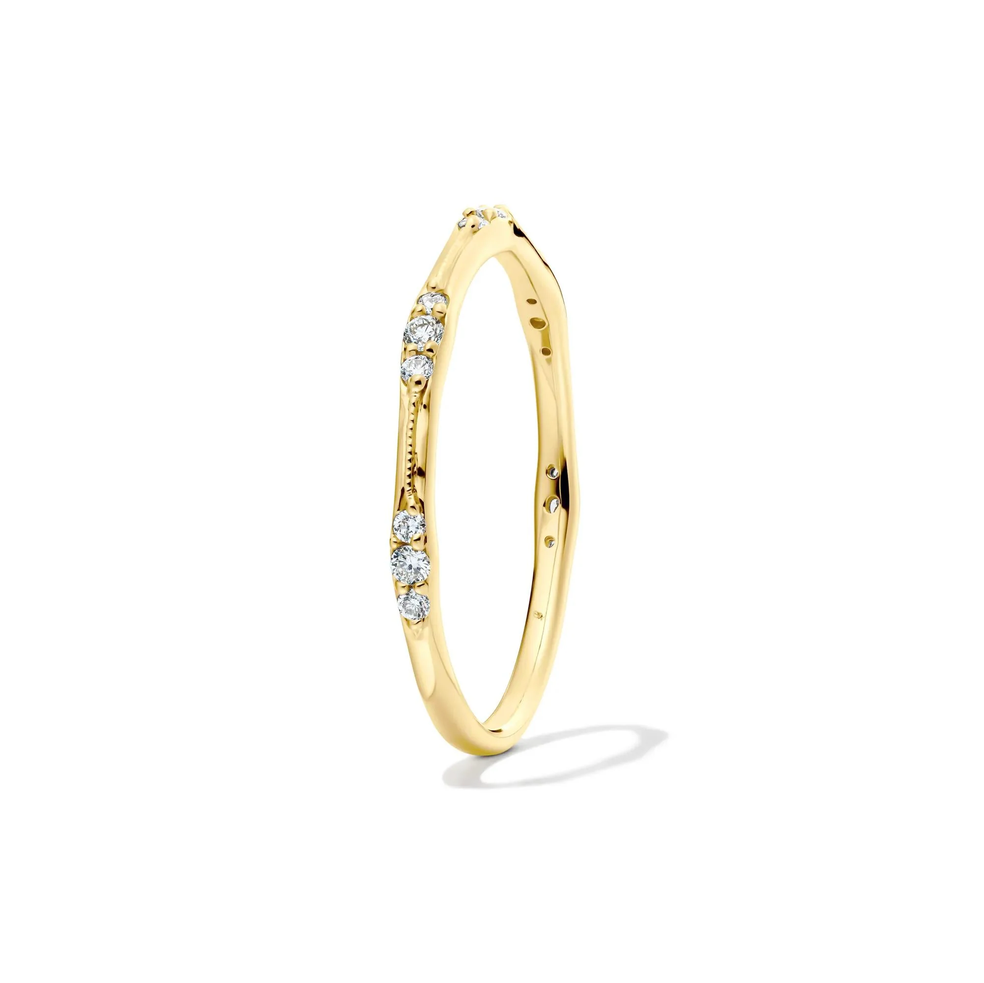 1/7 CT. Tw. Lab Grown Diamond Milgrain Stack Band Ring 10K Yellow Gold Round Brilliant Cut Size 7 1mm - Image 3