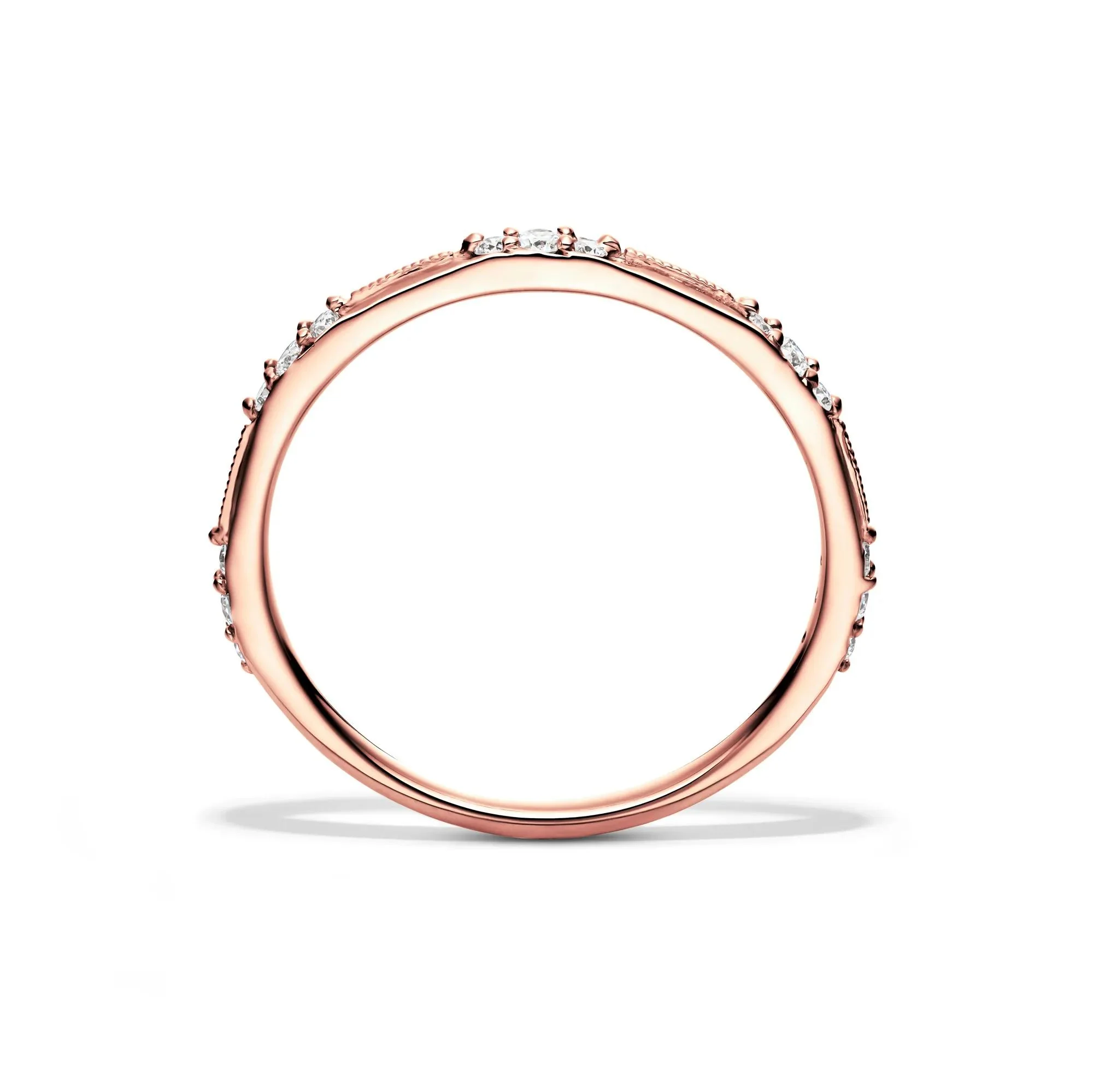 1/7 CT. Tw. Lab Grown Diamond Milgrain Stack Band Ring 10K Rose Gold Round Brilliant Cut Size 6 1mm - Image 2
