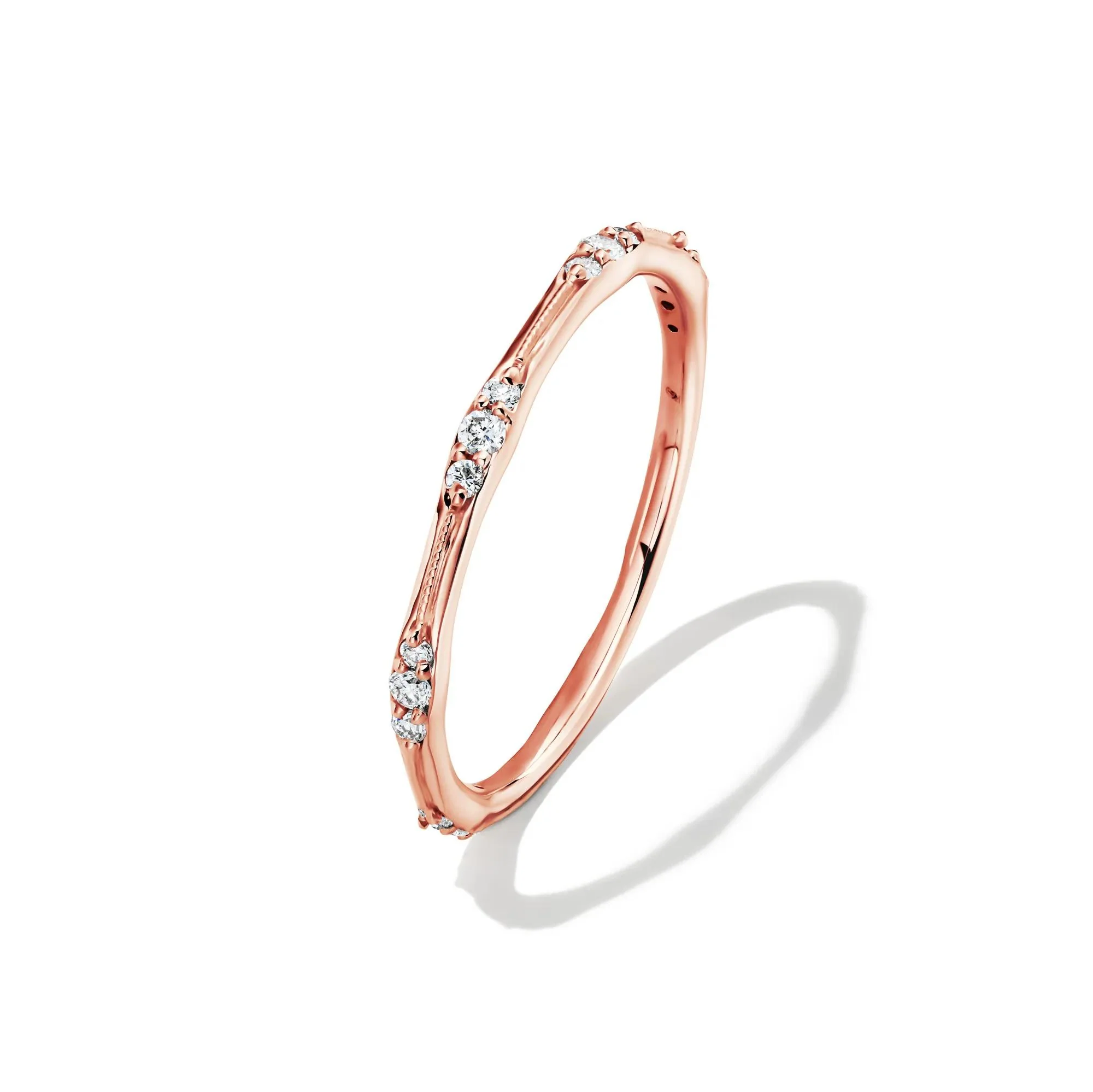 1/7 CT. Tw. Lab Grown Diamond Milgrain Stack Band Ring 10K Rose Gold Round Brilliant Cut Size 6.5 1mm - Image 4