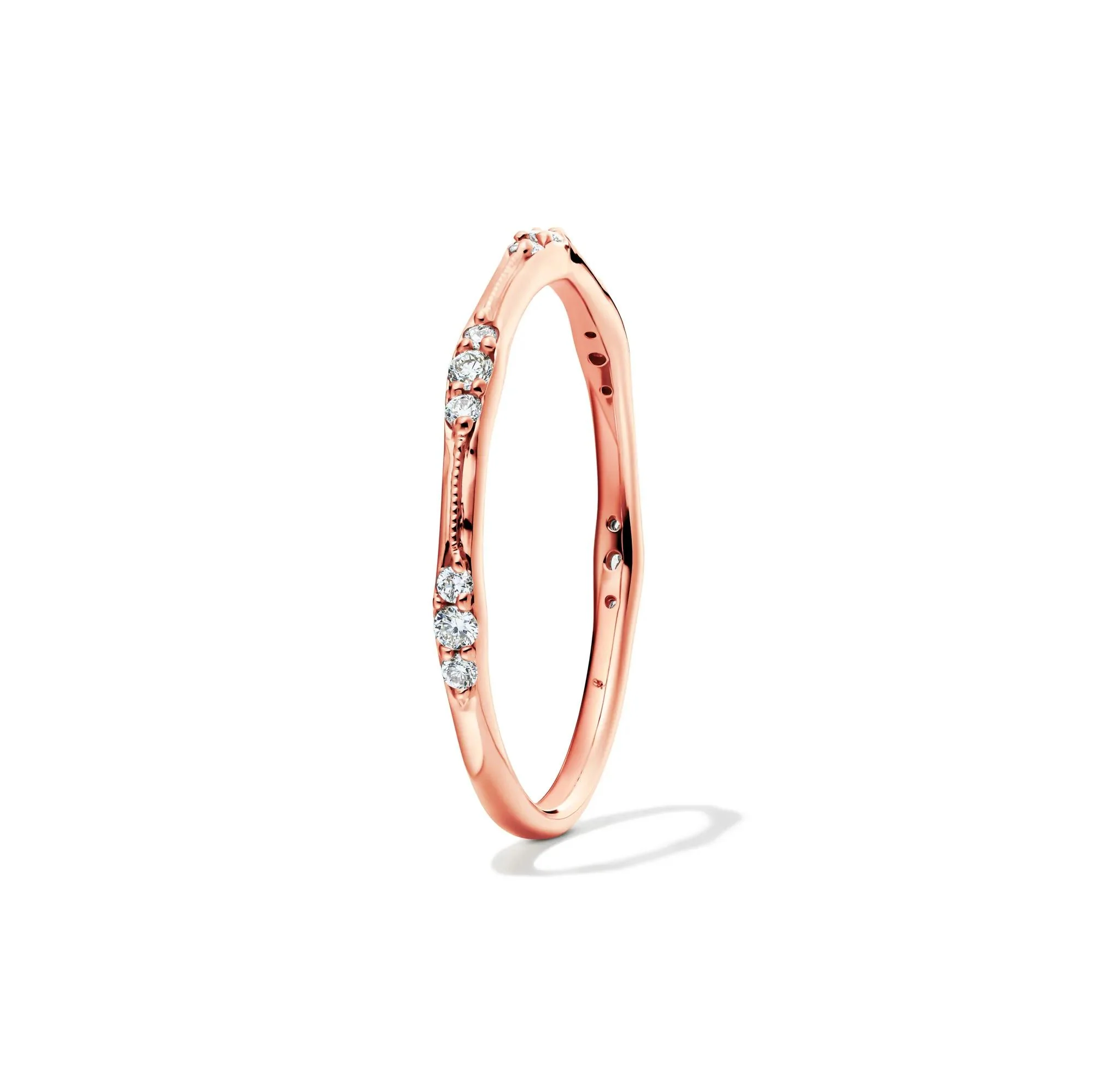 1/7 CT. Tw. Lab Grown Diamond Milgrain Stack Band Ring 10K Rose Gold Round Brilliant Cut Size 7 1mm - Image 3