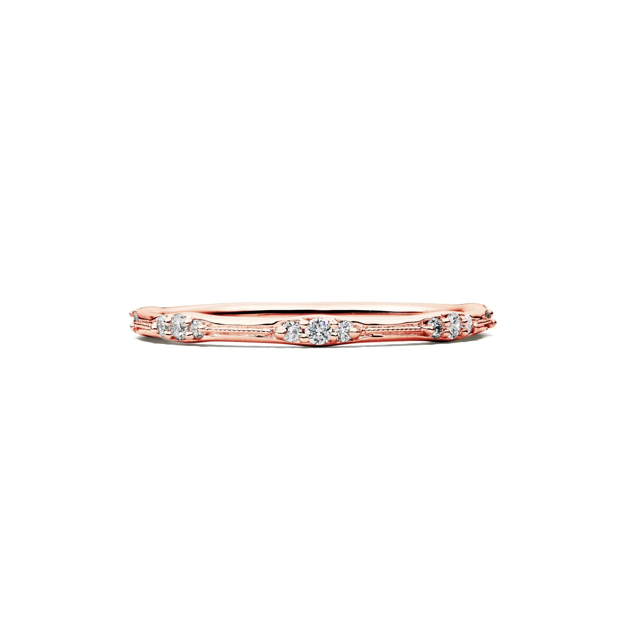 1/7 CT. Tw. Lab Grown Diamond Milgrain Stack Band Ring 10K Rose Gold Round Brilliant Cut Size 7.5 1mm