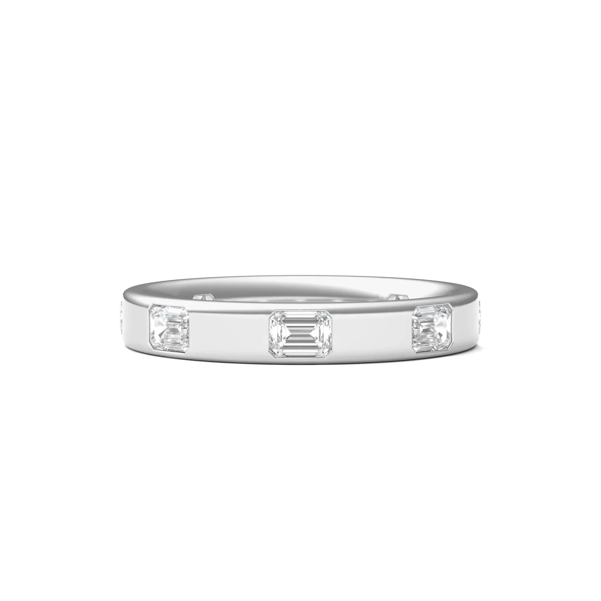 1 CT. Tw. Emerald-Cut Lab Grown Diamond Band Ring Platinum White Size 6.5 3.5mm