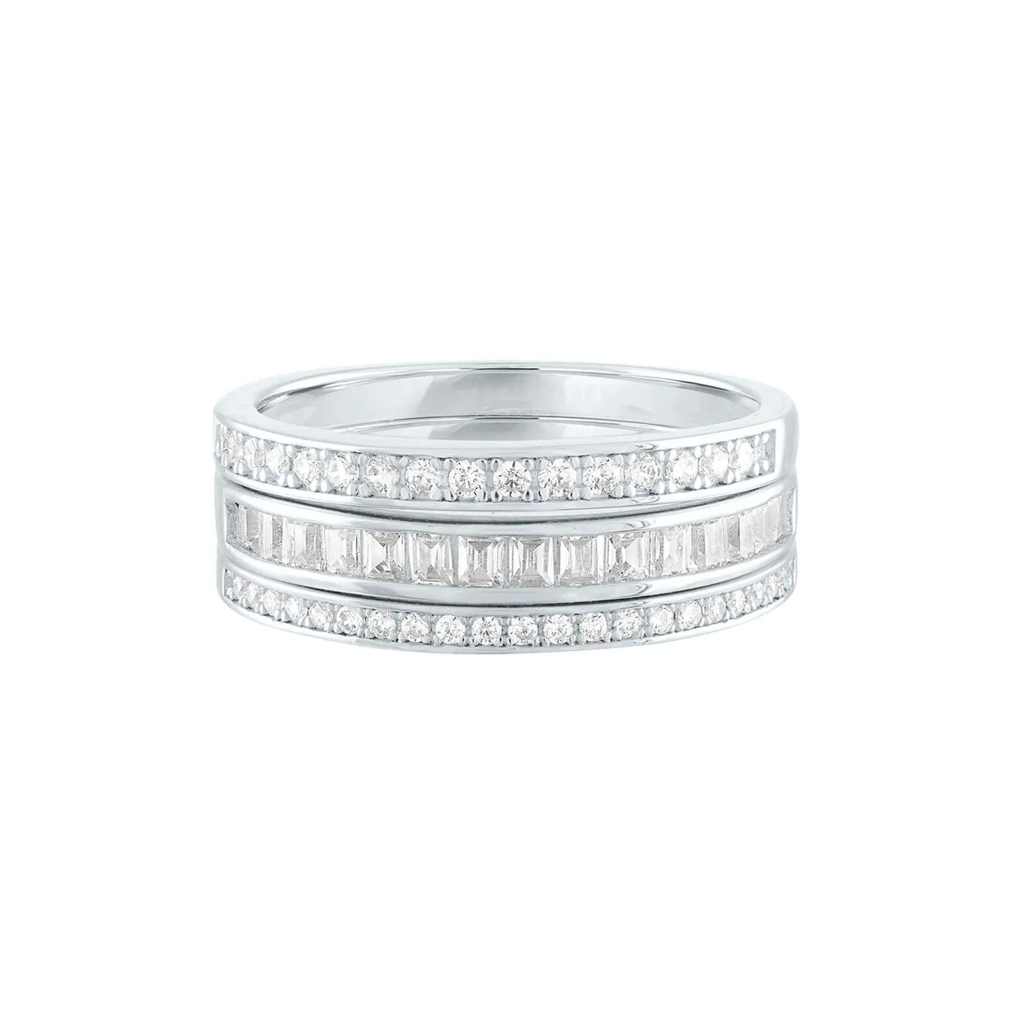 Lab Created White Sapphire Three-Piece Stack Ring Set .925 Sterling Silver Size 6