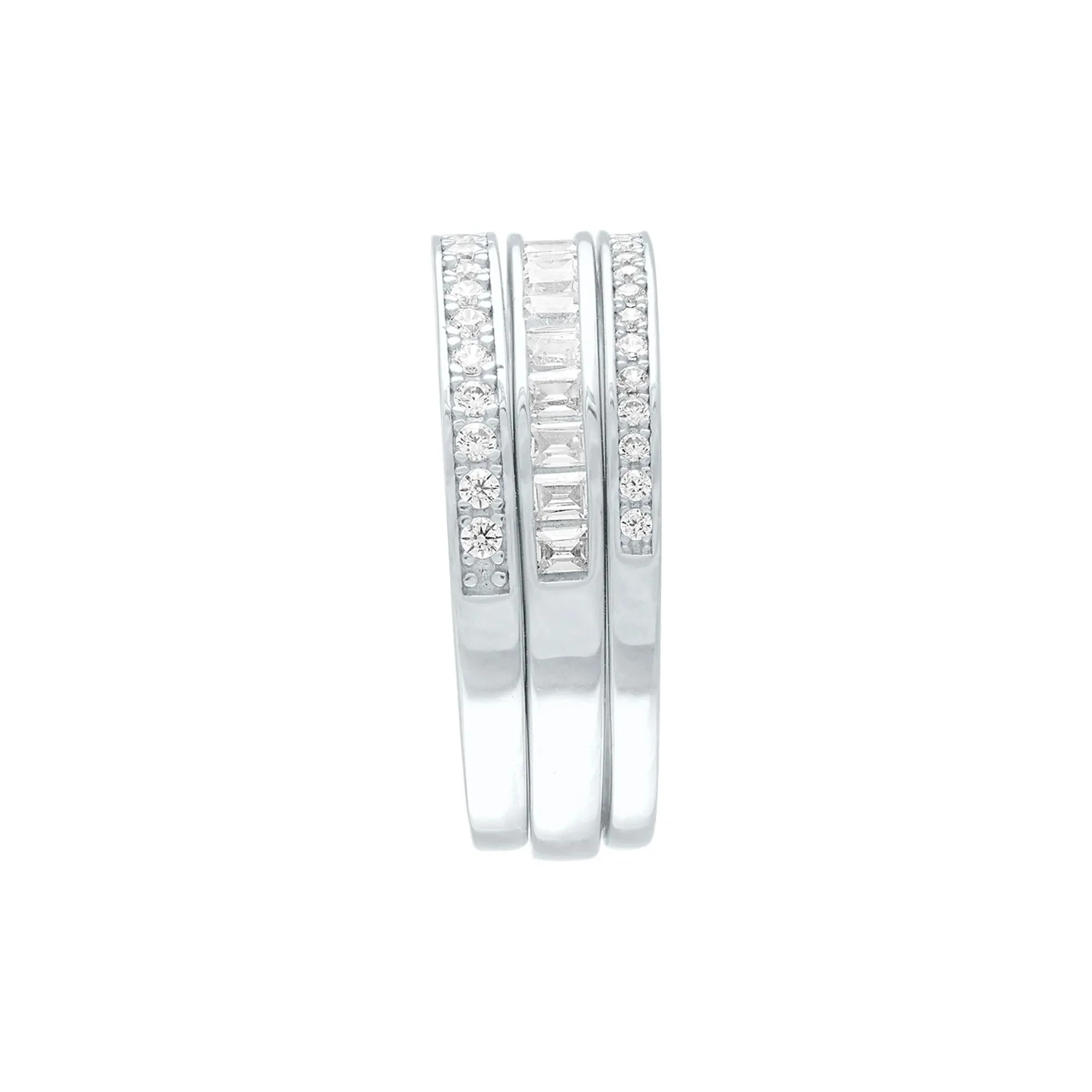 Lab Created White Sapphire Three-Piece Stack Ring Set .925 Sterling Silver Size 6.5 - Image 3