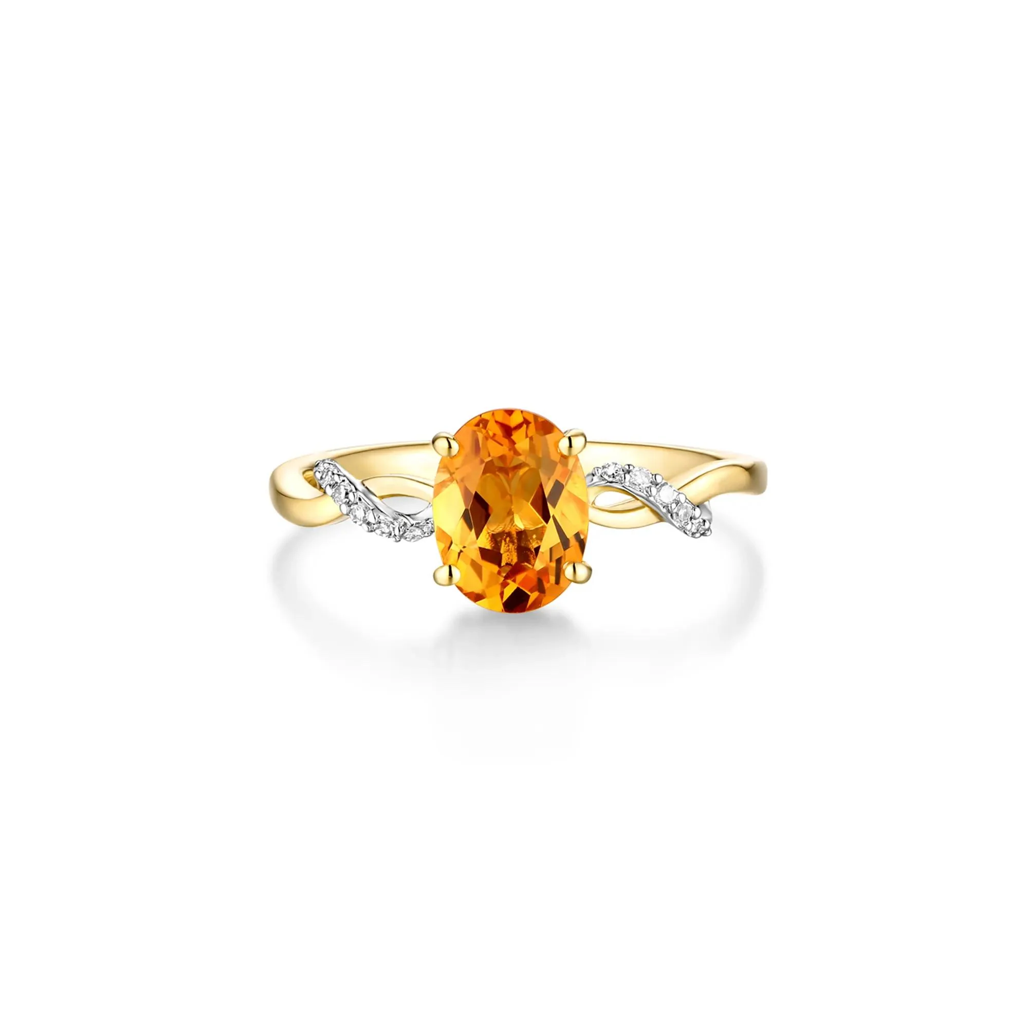 Citrine & Diamond Ring 10K Yellow Gold Size 8
