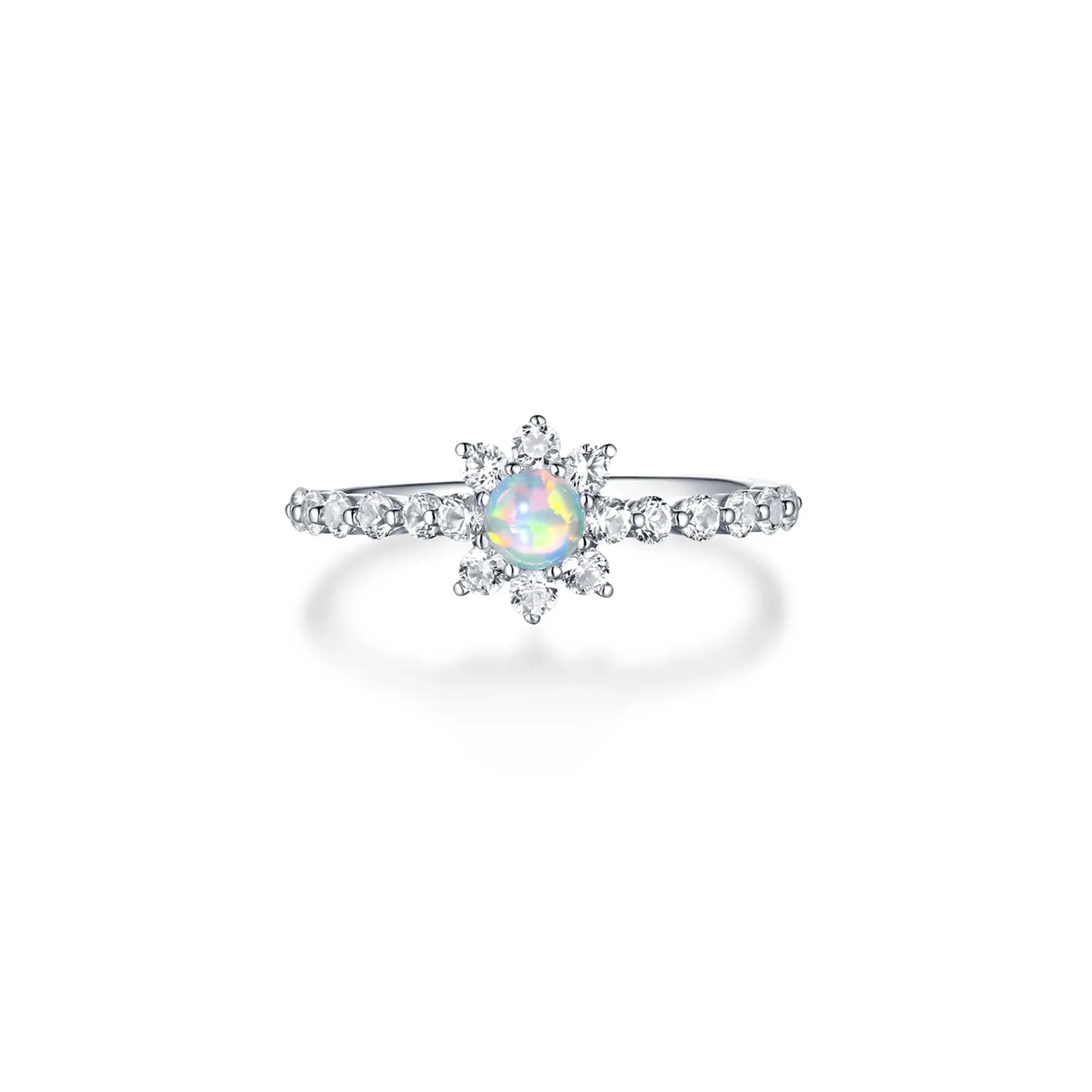 Lab Created Opal & White Sapphire Stack Ring .925 Sterling Silver Size 6.5