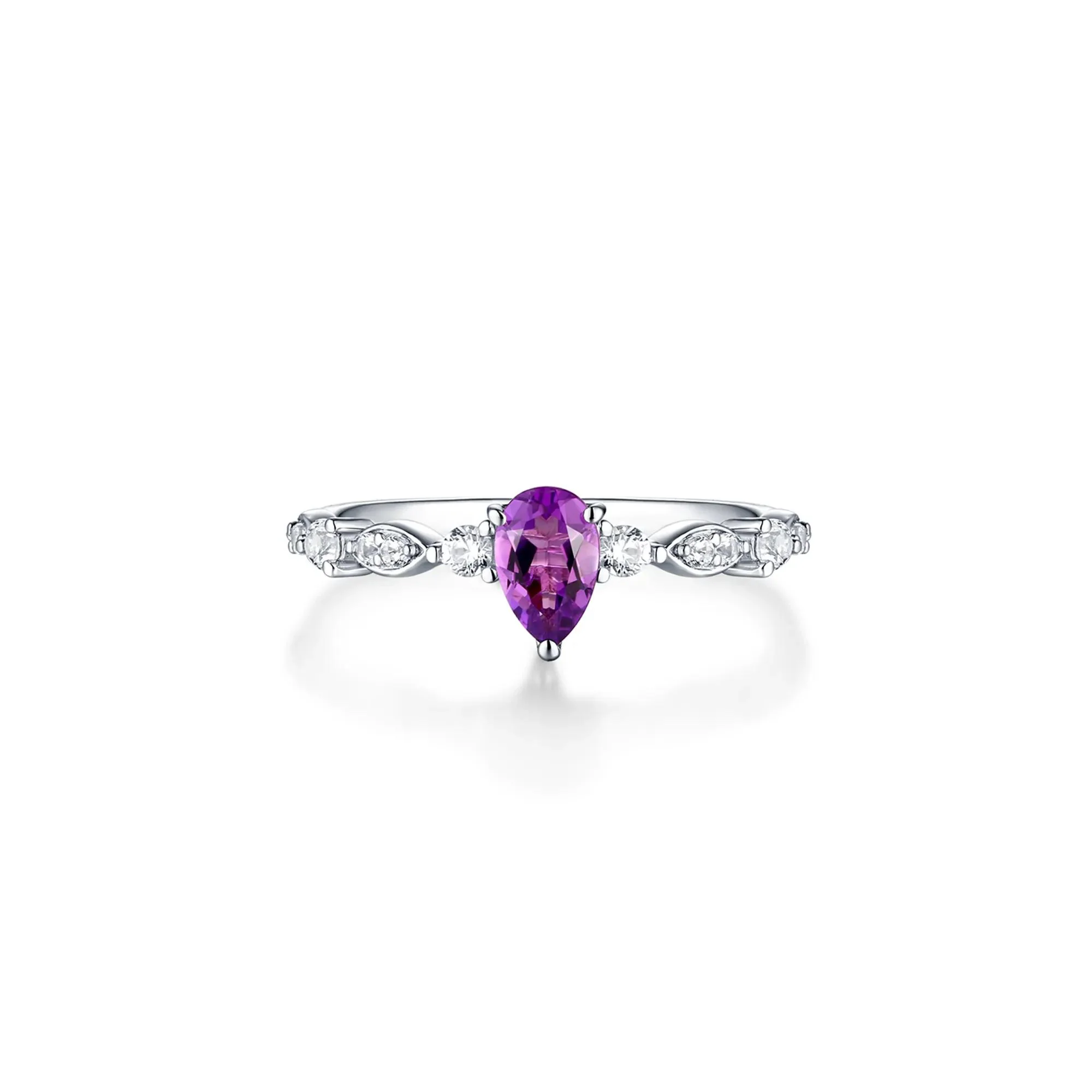 Amethyst & Lab Created White Sapphire Ring .925 Sterling Silver Size 6.5