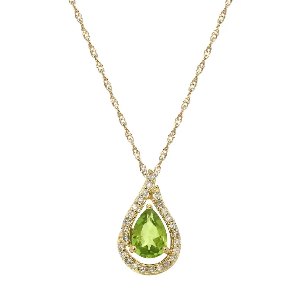 1/8 CT. Tw. Peridot & Diamond Pendant Necklace 10K Yellow Gold Size 18"
