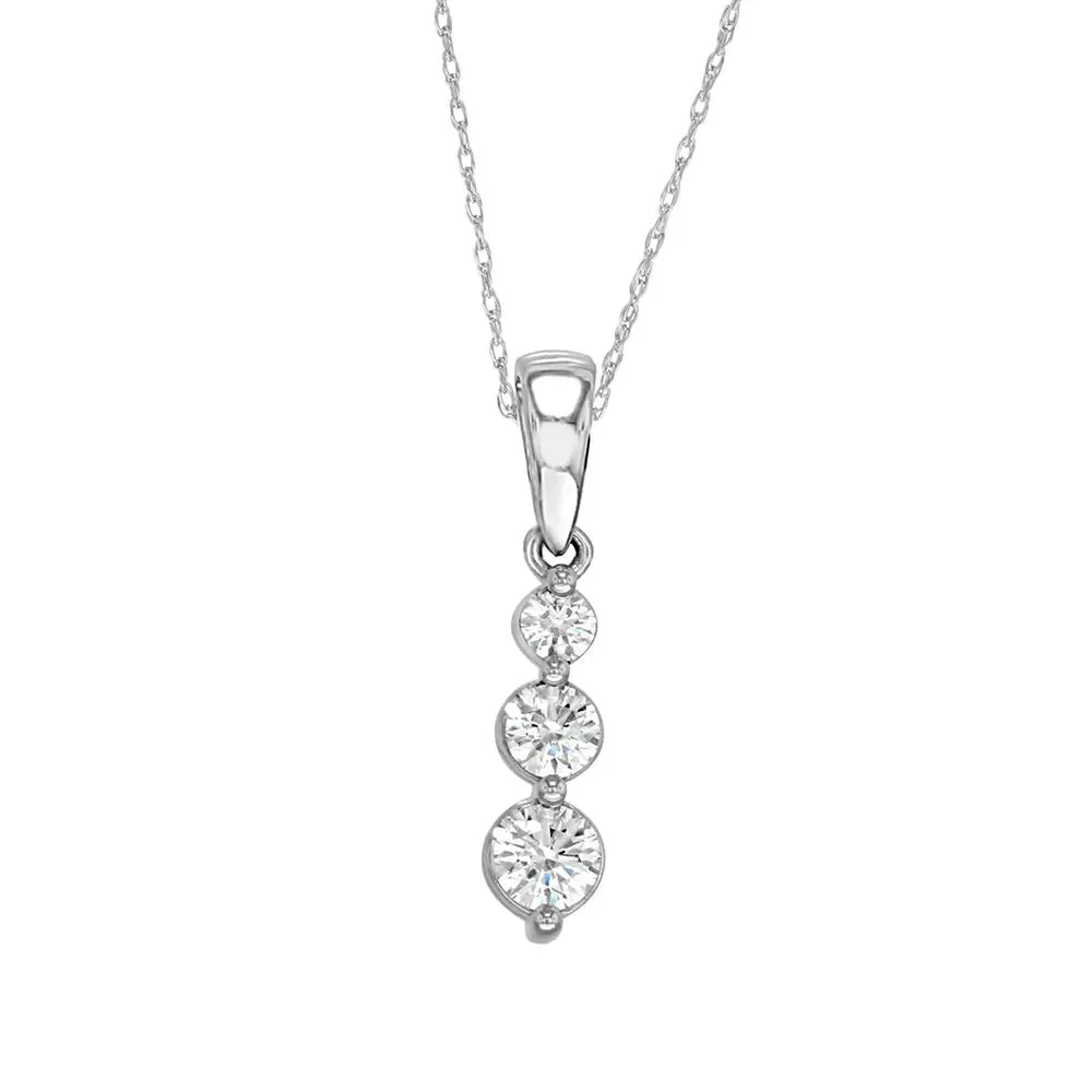 1/2 CT. Tw. Diamond Three-Stone Pendant Necklace 10K White Gold Size 18"
