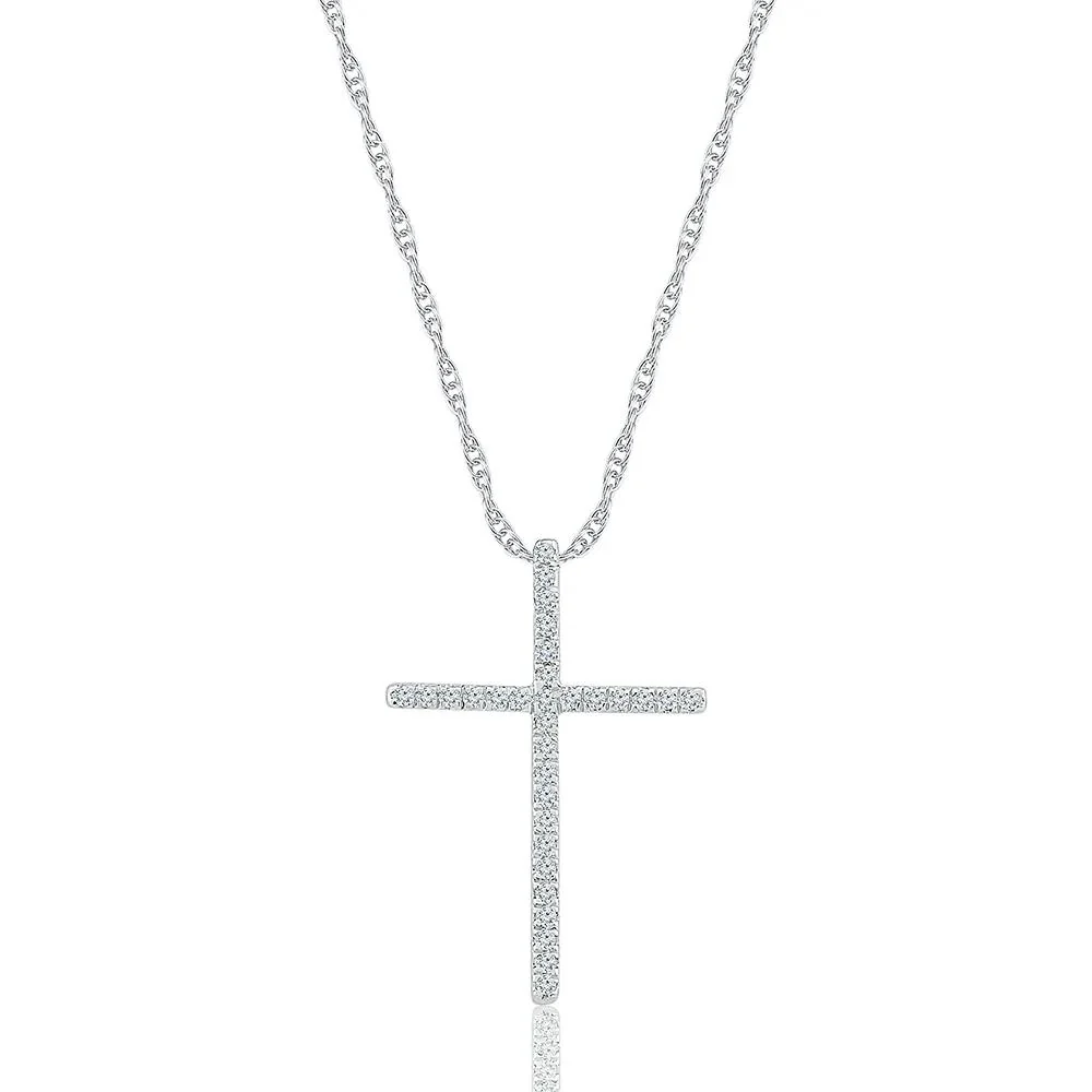 1/8 CT. Tw. Diamond Cross Pendant Necklace 10K White Gold Size 18"
