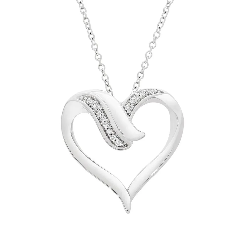 Diamond Heart Pendant Necklace .925 Sterling Silver White Size 18"