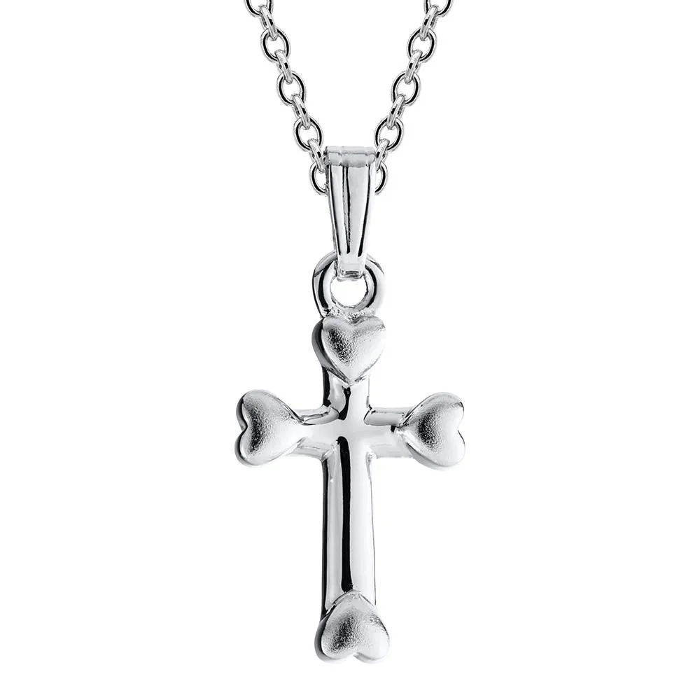 Children's Heart Cross Pendant Necklace .925 Sterling Silver White Size 15"
