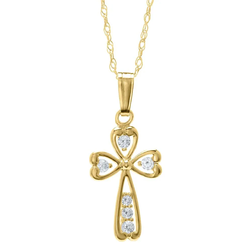 Children's Cross Pendant Necklace 14K Yellow Gold Size 15"