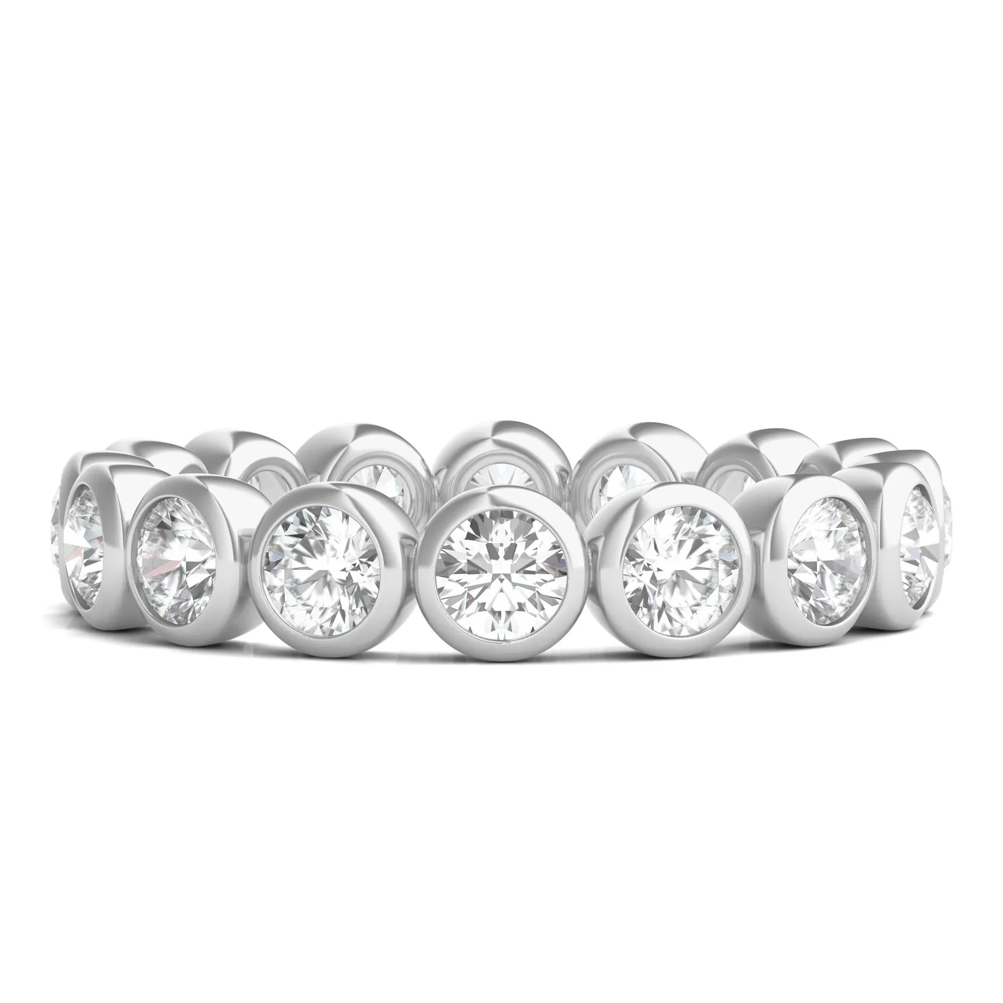 2 CT. Tw. Round Lab Grown Diamond Bezel-Set Eternity Band Ring 14K White Gold Size 7.5