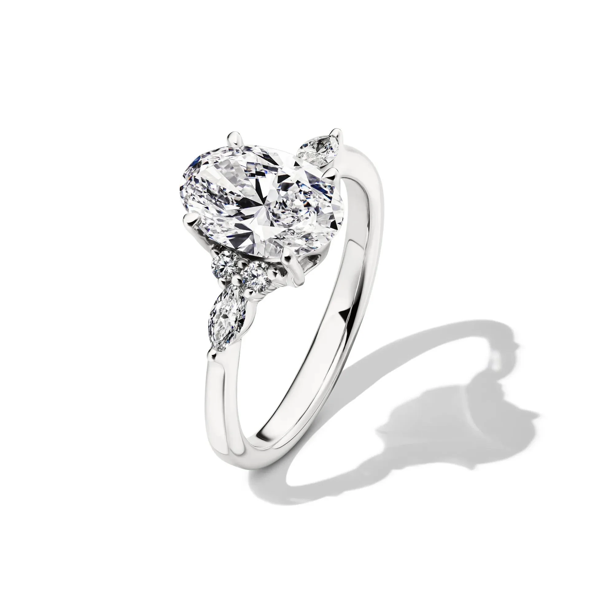 2 1/4 CT. Tw. Lab Grown Diamond Oval and Marquise Engagement Ring 14K White Gold Round Brilliant Cut Size 7 1mm - Image 4