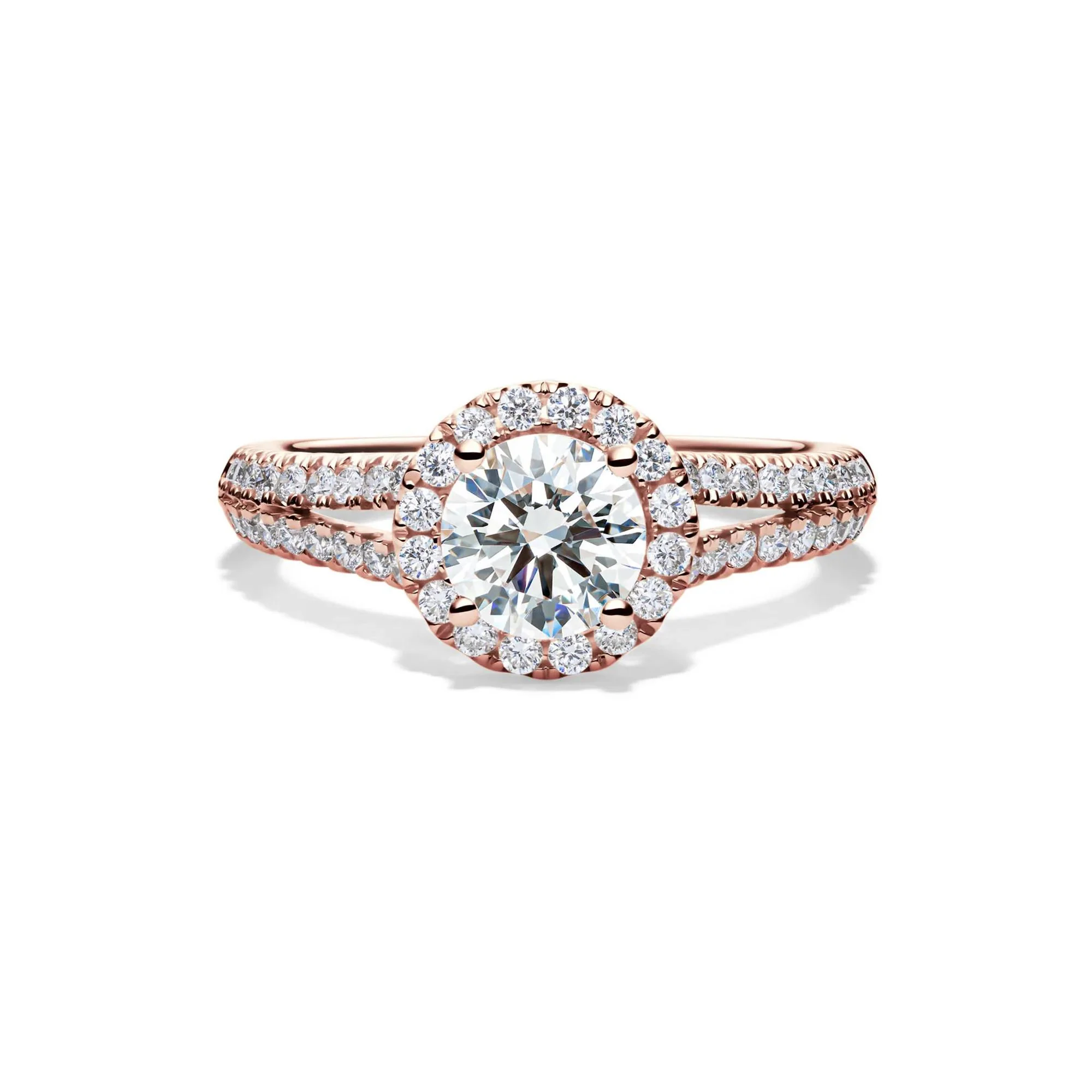 1/2 CT. Tw. Lab Grown Diamond Halo Engagement Ring 14K Rose Gold Round Brilliant Cut Size 4.5