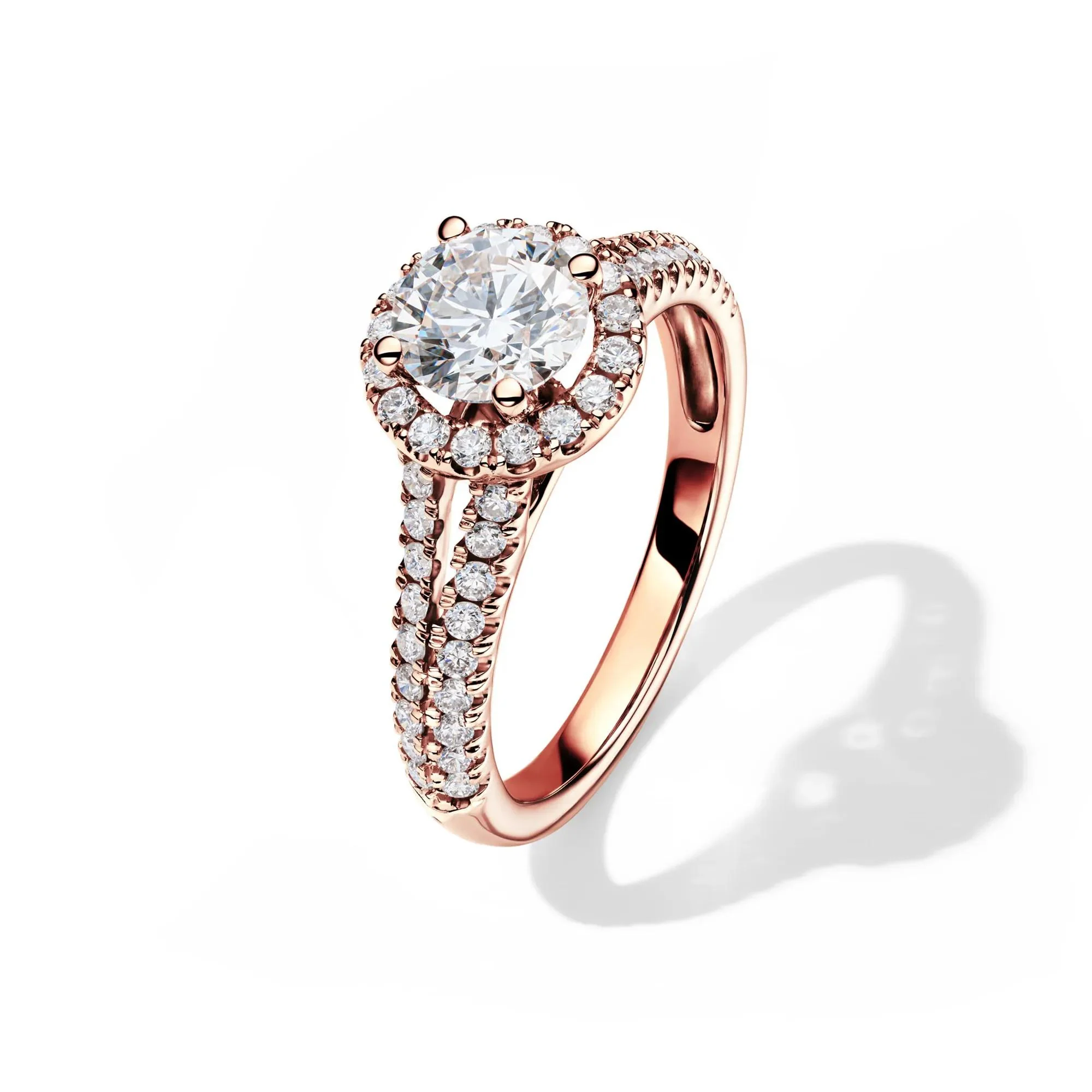1/2 CT. Tw. Lab Grown Diamond Halo Engagement Ring 14K Rose Gold Round Brilliant Cut Size 4.5 - Image 4
