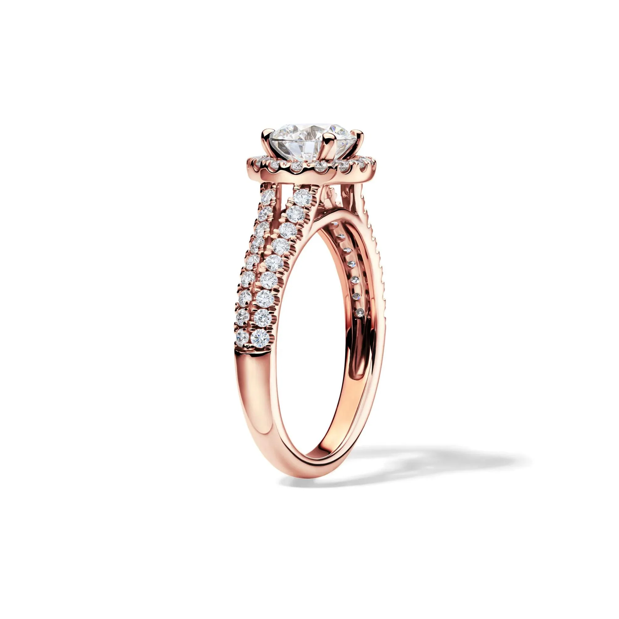 1/2 CT. Tw. Lab Grown Diamond Halo Engagement Ring 14K Rose Gold Round Brilliant Cut Size 5 - Image 3