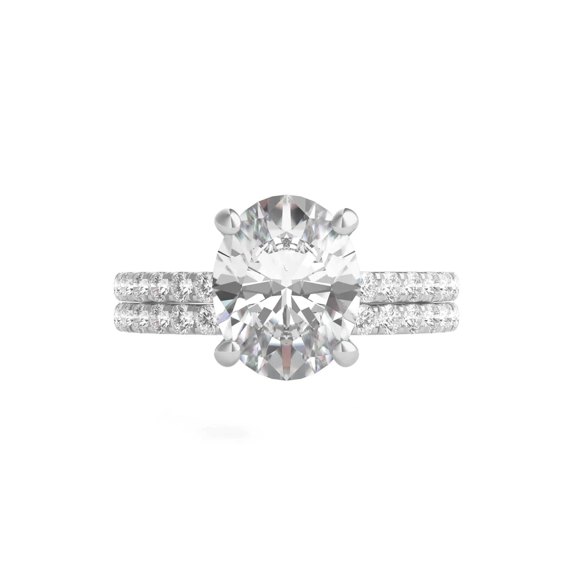 3 1/2 CT. Tw. Lab Grown Diamond Oval Bridal Set 14K White Gold Ring Round Brilliant Cut Size 7