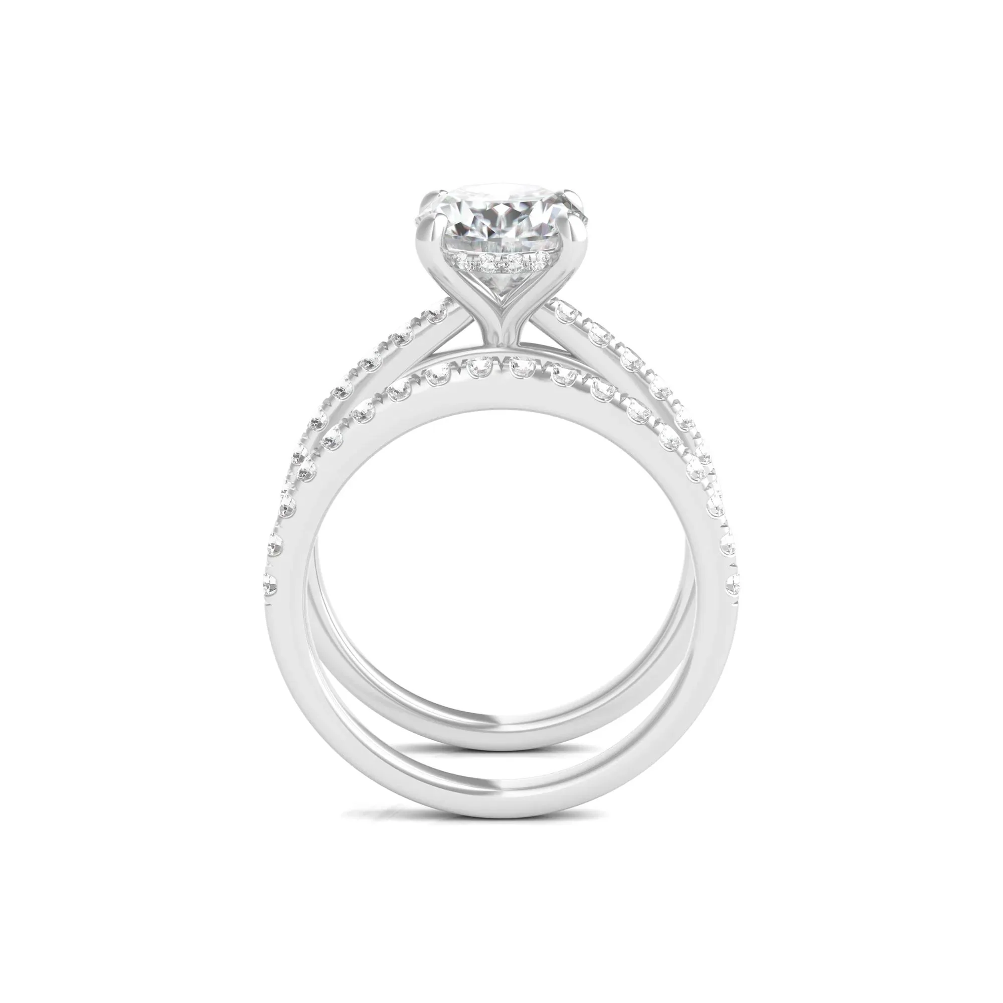 3 1/2 CT. Tw. Lab Grown Diamond Oval Bridal Set 14K White Gold Ring Round Brilliant Cut Size 7 - Image 2