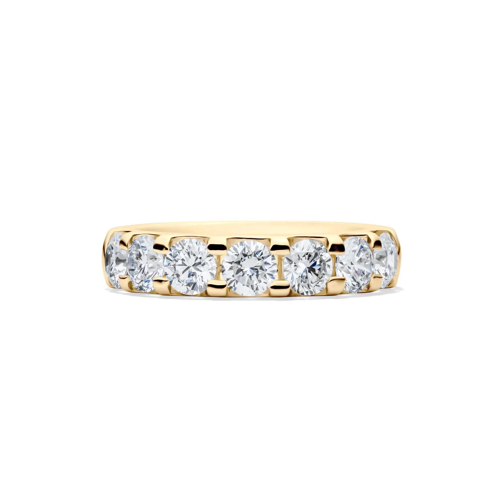 2 CT. Tw. Lab Grown Diamond Seven-Stone Anniversary Band Ring 14K Yellow Gold Round Brilliant Cut Size 5 4.5mm