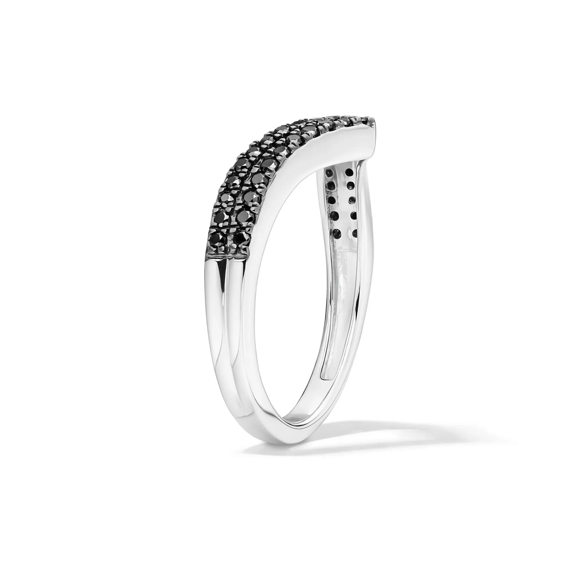 1/3 CT. Tw. Black Diamond Chevron Ring .925 Sterling Silver Round Brilliant Cut White Size 6.5 - Image 3