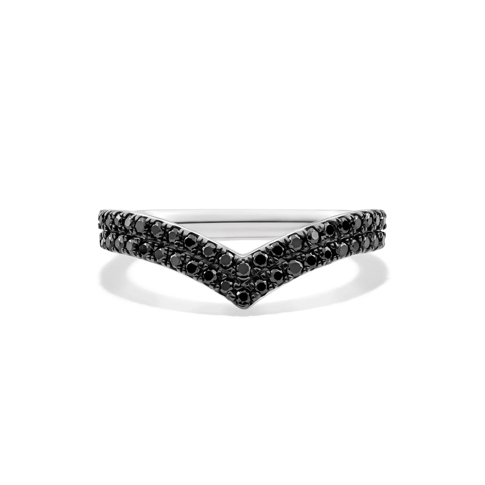 1/3 CT. Tw. Black Diamond Chevron Ring .925 Sterling Silver Round Brilliant Cut White Size 7.5