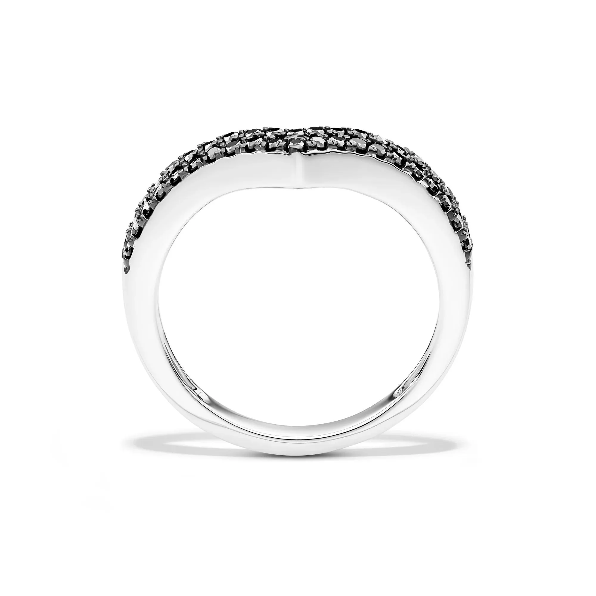 1/3 CT. Tw. Black Diamond Chevron Ring .925 Sterling Silver Round Brilliant Cut White Size 7.5 - Image 2