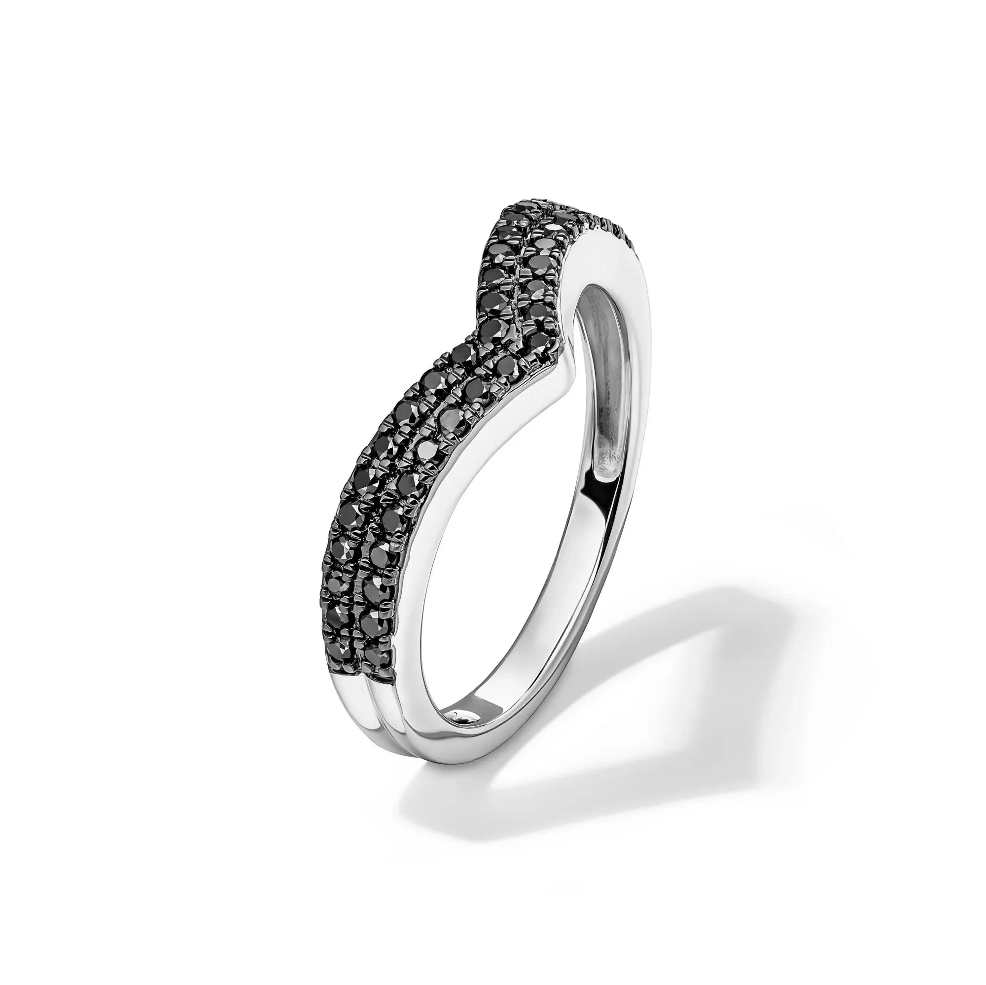 1/3 CT. Tw. Black Diamond Chevron Ring .925 Sterling Silver Round Brilliant Cut White Size 9 - Image 4