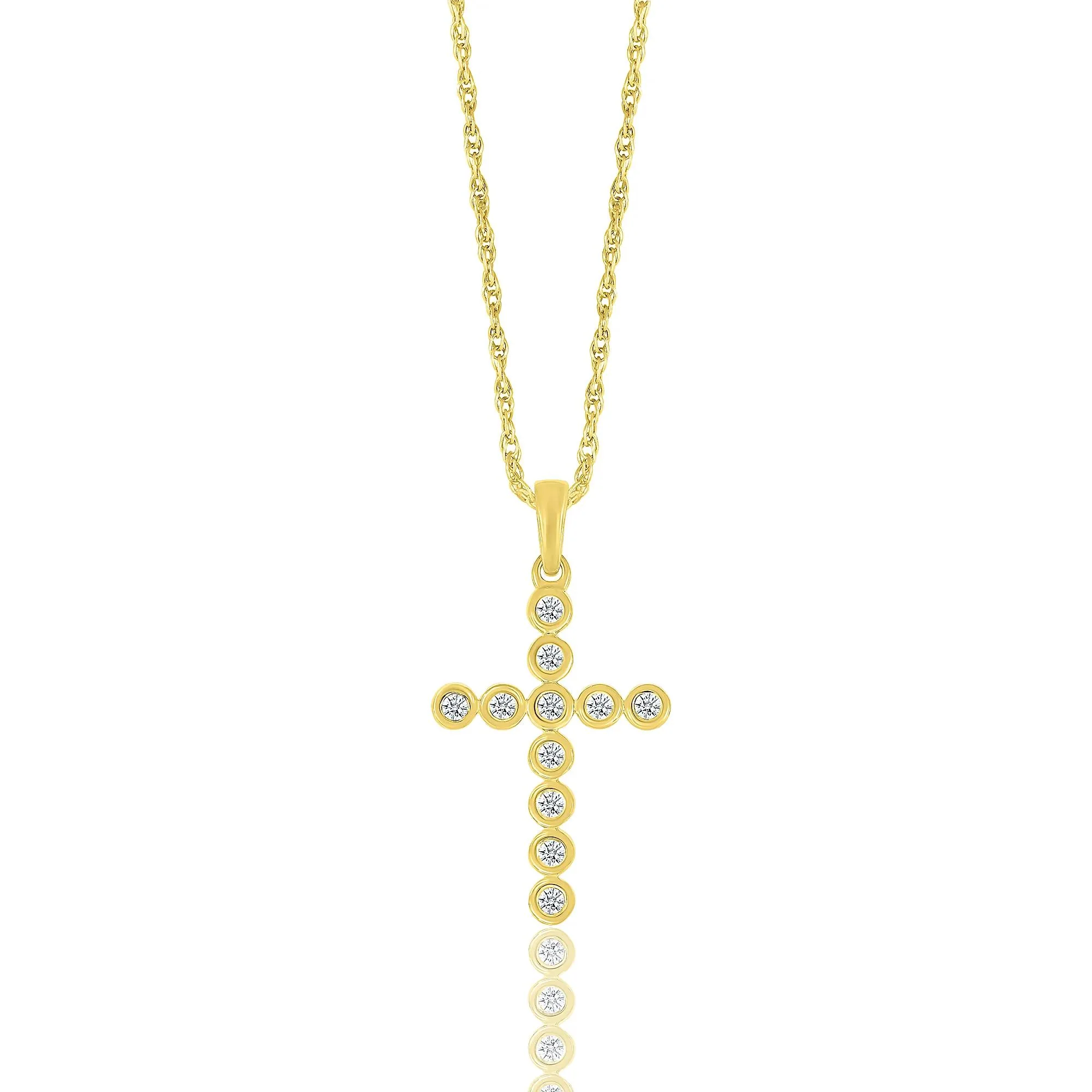 1/7 CT. Tw. Diamond Cross Pendant Necklace 10K Yellow Gold Size 18"