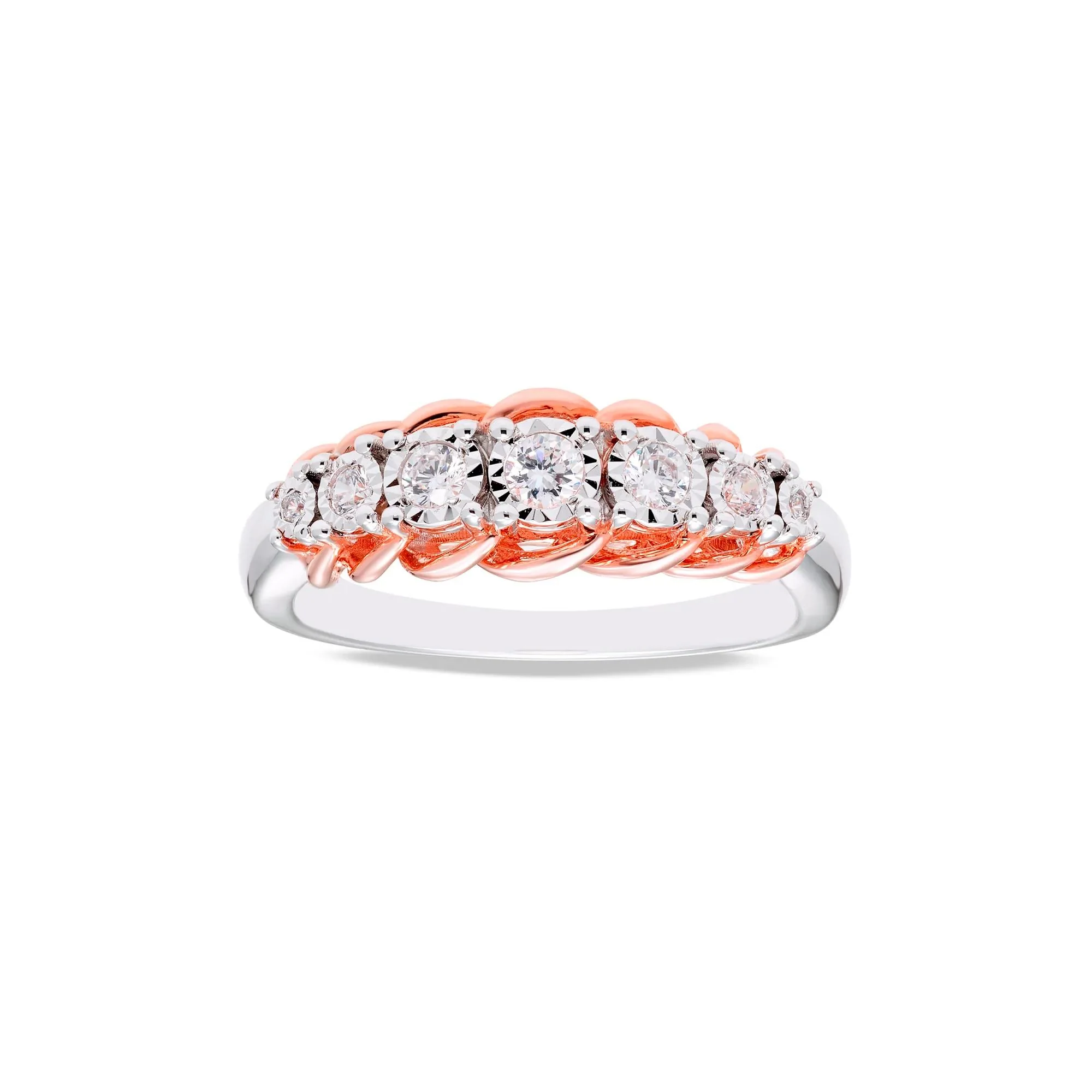 1/5 CT. Tw. Diamond Wedding Band Ring 10K White and Rose Gold Round Brilliant Cut Size 7