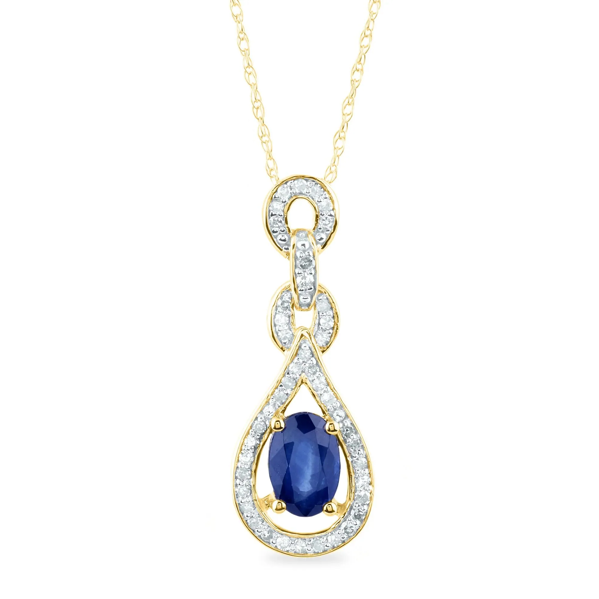 1/8 CT. Tw. Blue Sapphire and Diamond Pendant Necklace 10K Yellow Gold Size 18"