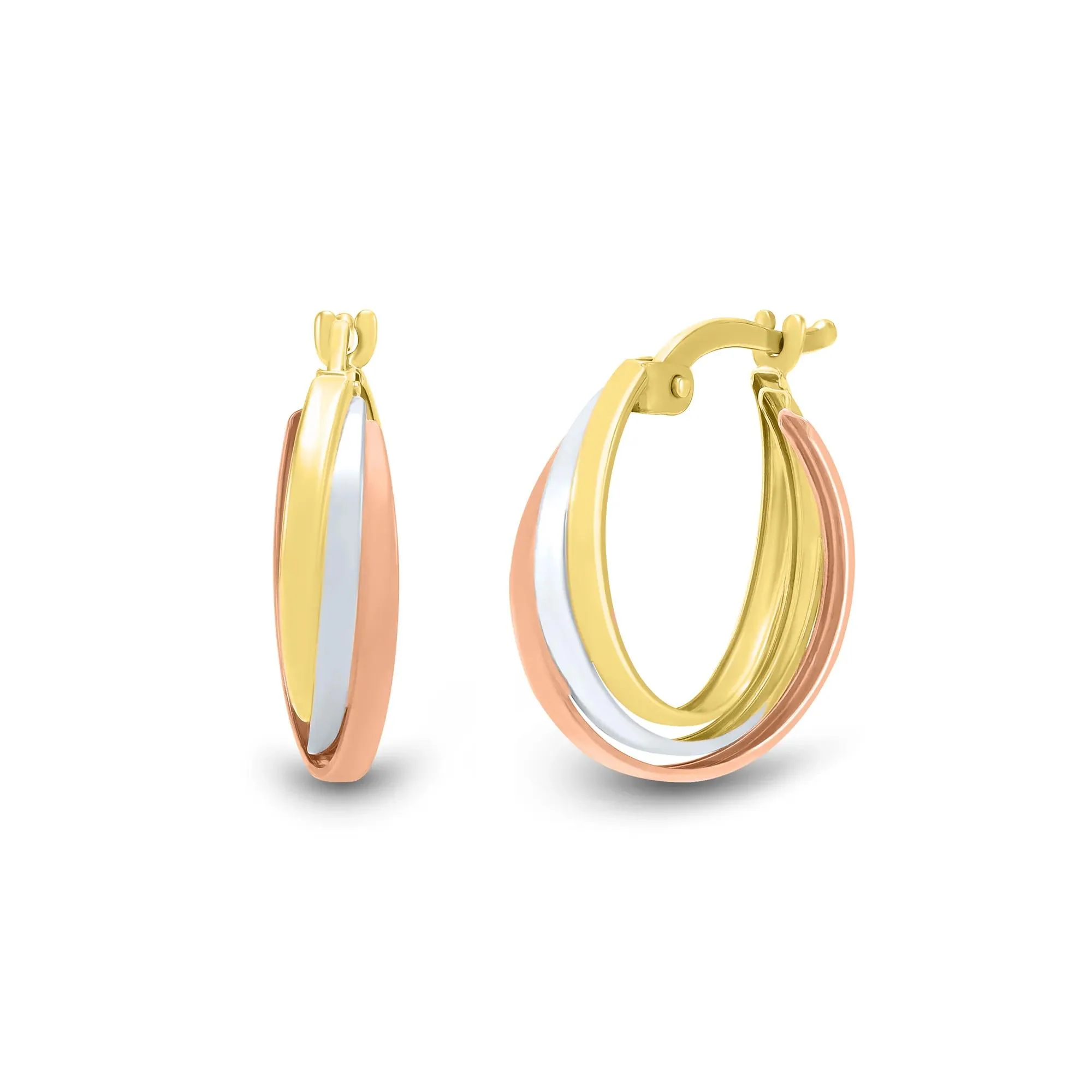 Hoop Earrings 14K Yellow White and Rose Gold Size 15.50mm