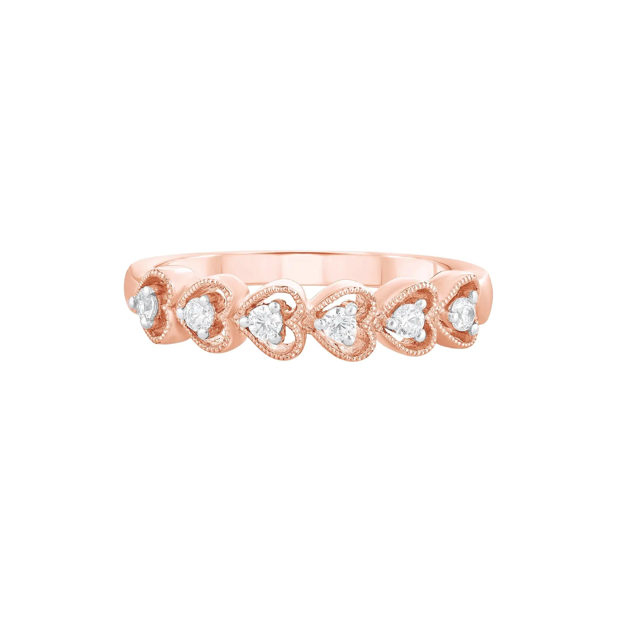 1/10 CT. Tw. Diamond Heart Ring 10K Rose Gold Round Brilliant Cut Size 7