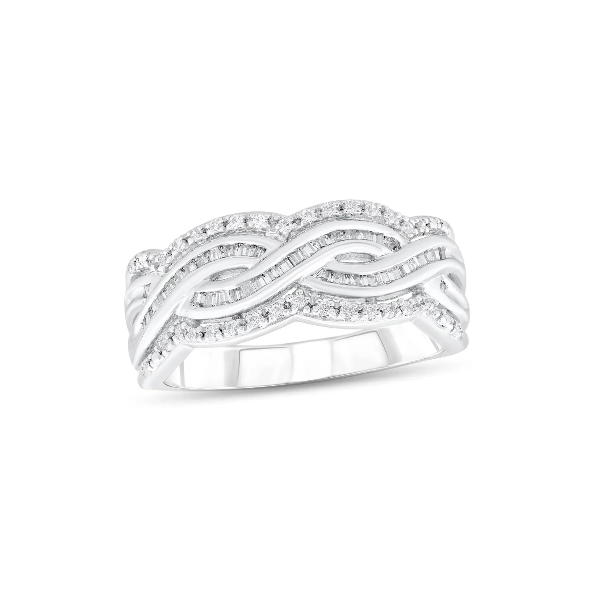 1/3 CT. Tw. Braided Diamond Ring .925 Sterling Silver Round Brilliant Cut White Size 7 - Image 4